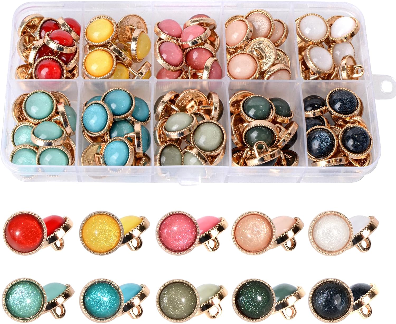 12.5mm 100Pcs Metal Shank Pearl Buttons, Resin Top with Alloy Base Sewing Buttons, Vintage Colored Half Round Decorative Craft Buttons for Clothes, Bags, DIY Projects