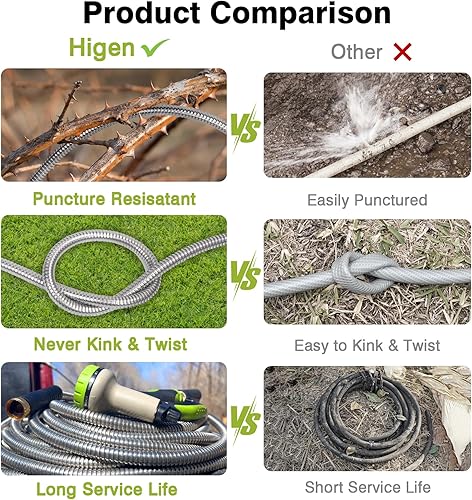 Miniatura 3 de Manguera de jardín de metal de 75 pies  Manguera de agua de metal de acero inoxidable resistente con boquilla de 10 funciones, ligera, sin