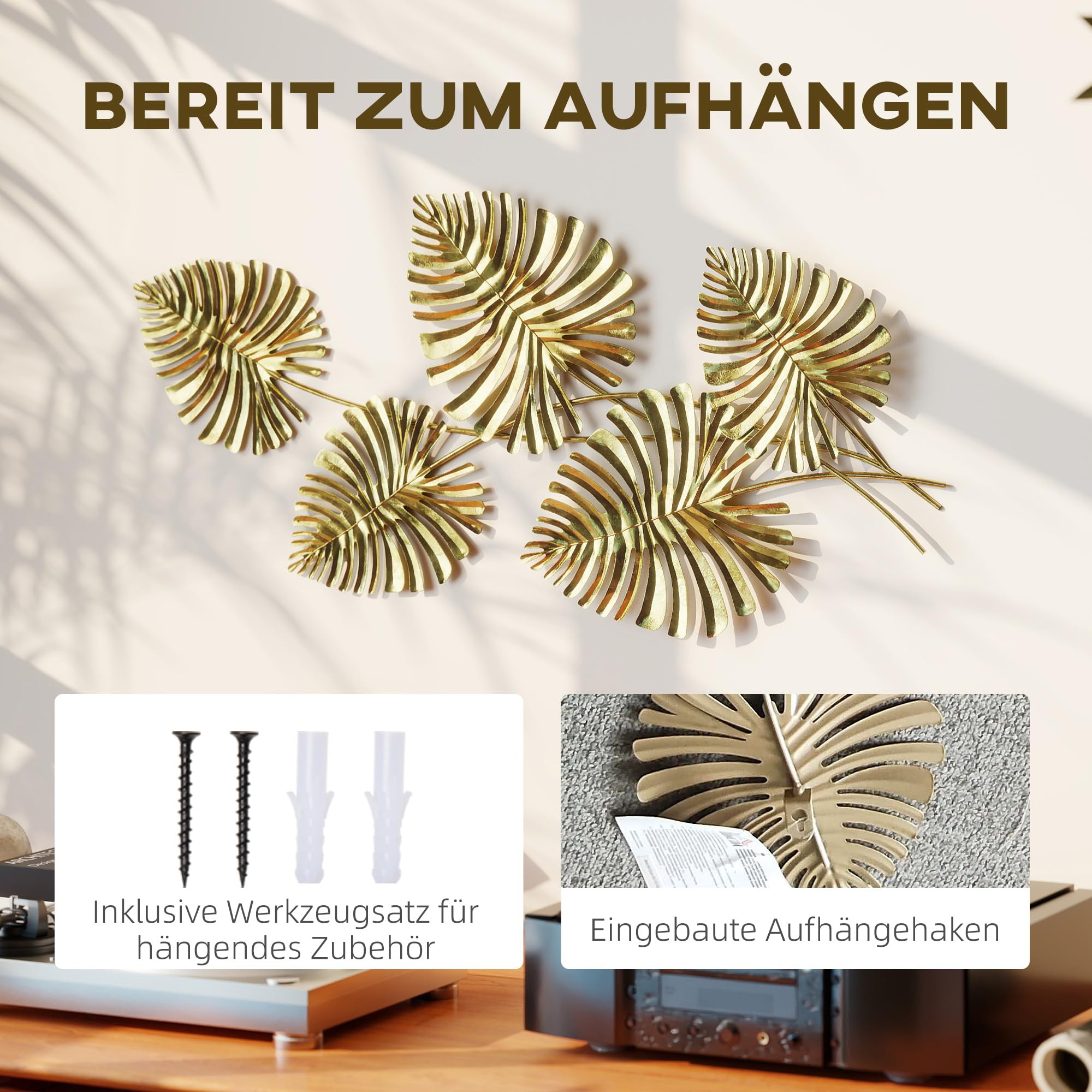 HOMCOM Wanddeko Wandbild Monstera-Wanddekoration Metallbild Modern