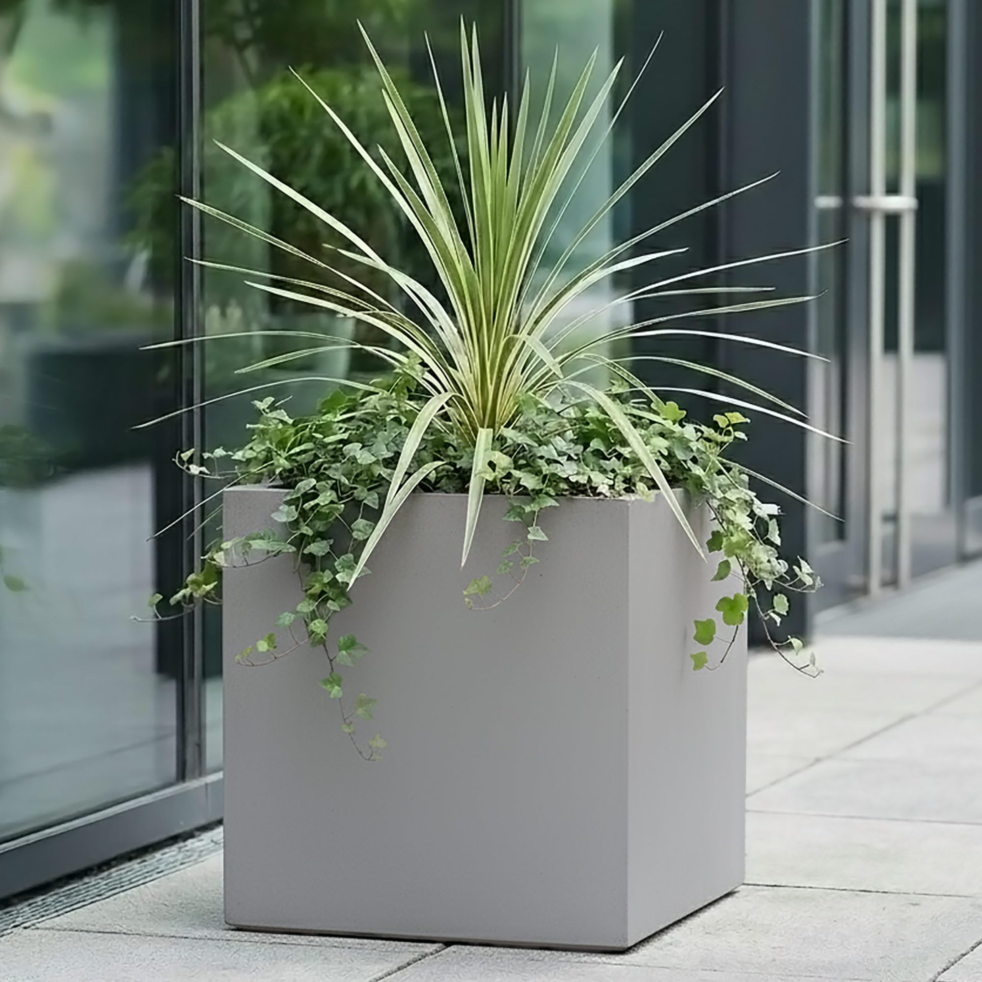 IDEALIST 40cm Square Planter for Garden| Grey Reinforced Stone Flower Pot | Garden Planters with Drainage Holes L40 W40 H40 cm, 65 litres โ image 1