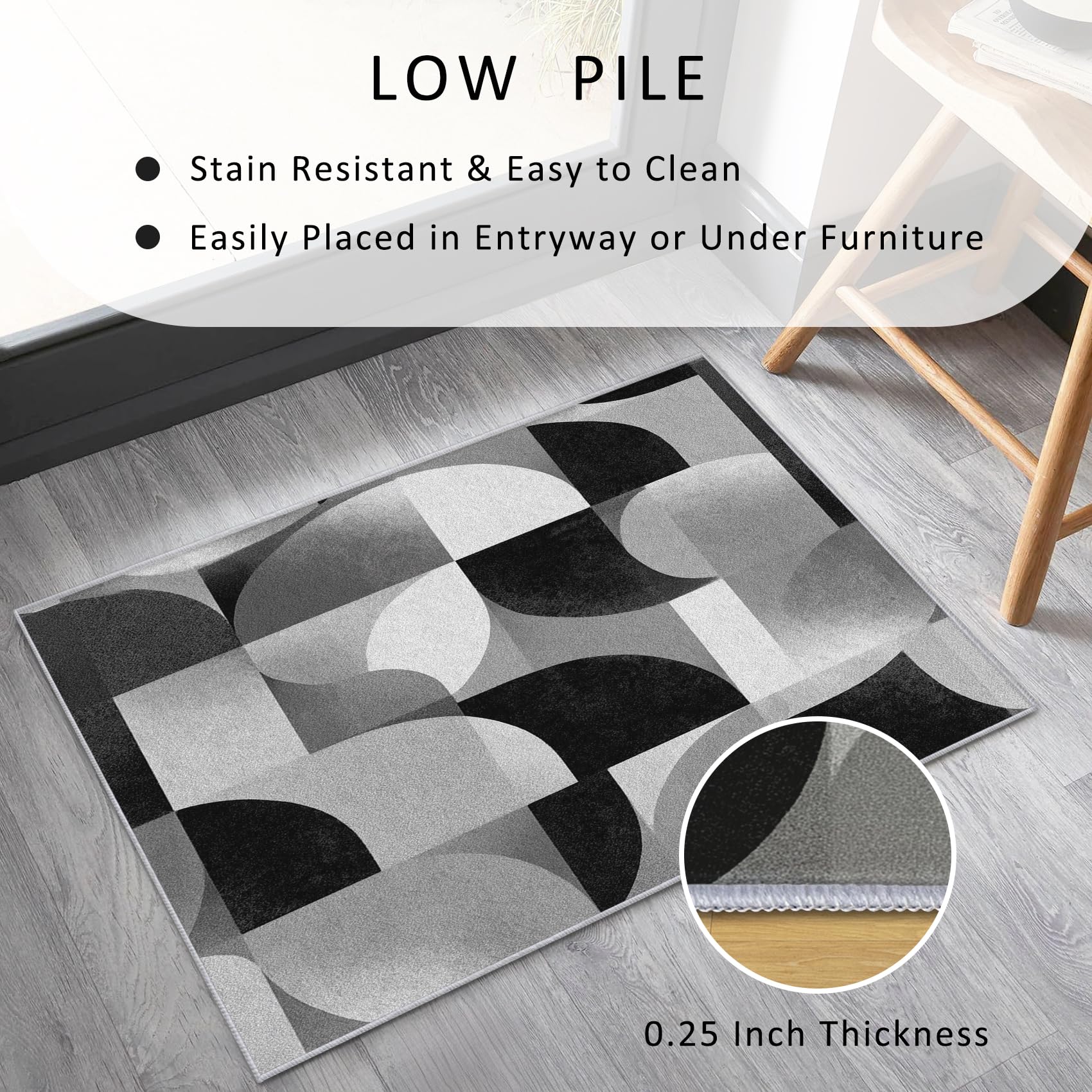 Teppich Geometrische Wohnzimmer 200 x 300 cm Mit Modern Schwarz Grau Muster, Geometrische Schlafzimmer Deko Bettvorleger, Kurzflor rutschfest Waschbar Teppiche Gegend