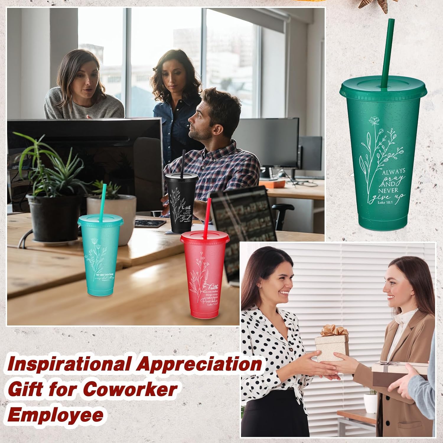 10 Pcs Christian Gift Bulk Christian Tumbler Plastic Bible Verse Scripture Cups Bulk 24oz Religious Church Coffee Cup for Sunday School Valentines Party Gift (Christmas Colors) - Image 7