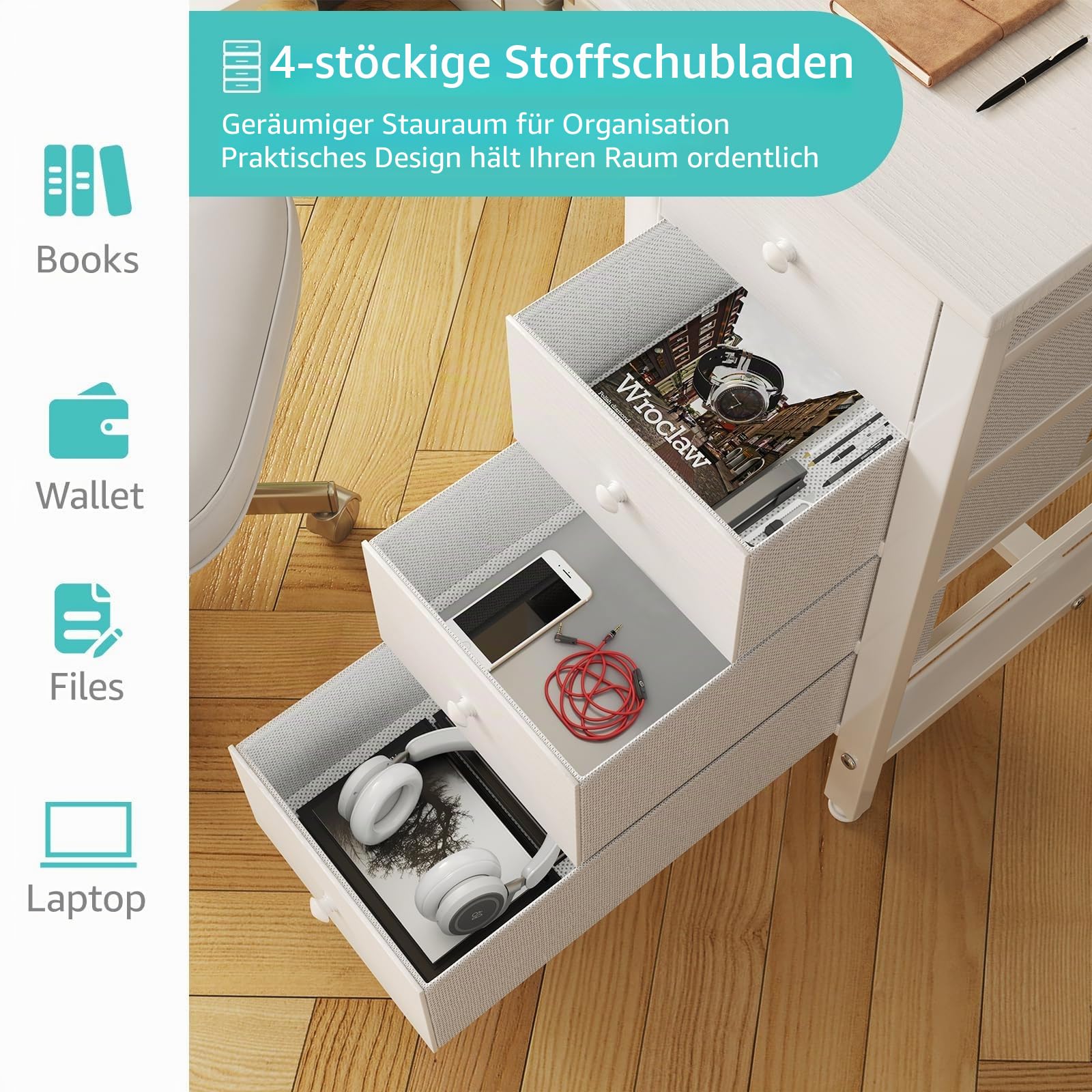 Lufeiya Schreibtisch weiß Mit Schubladen Schreibtisch Klein 100cm,Klein Computertisch für Büro Studium Homeoffice