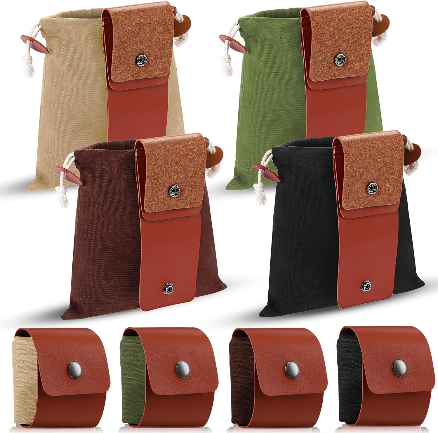 Foraging Bag 4 Pieces Leather Canvas Pouch Collapsible Bushcraft Bag Storage Canvas Bag Outdoor Camping Leather Belt Pouch for Travel Hiking Camping Hunting Beach Combing (Green, Brown, Black, Beige) : Sports & Outdoors