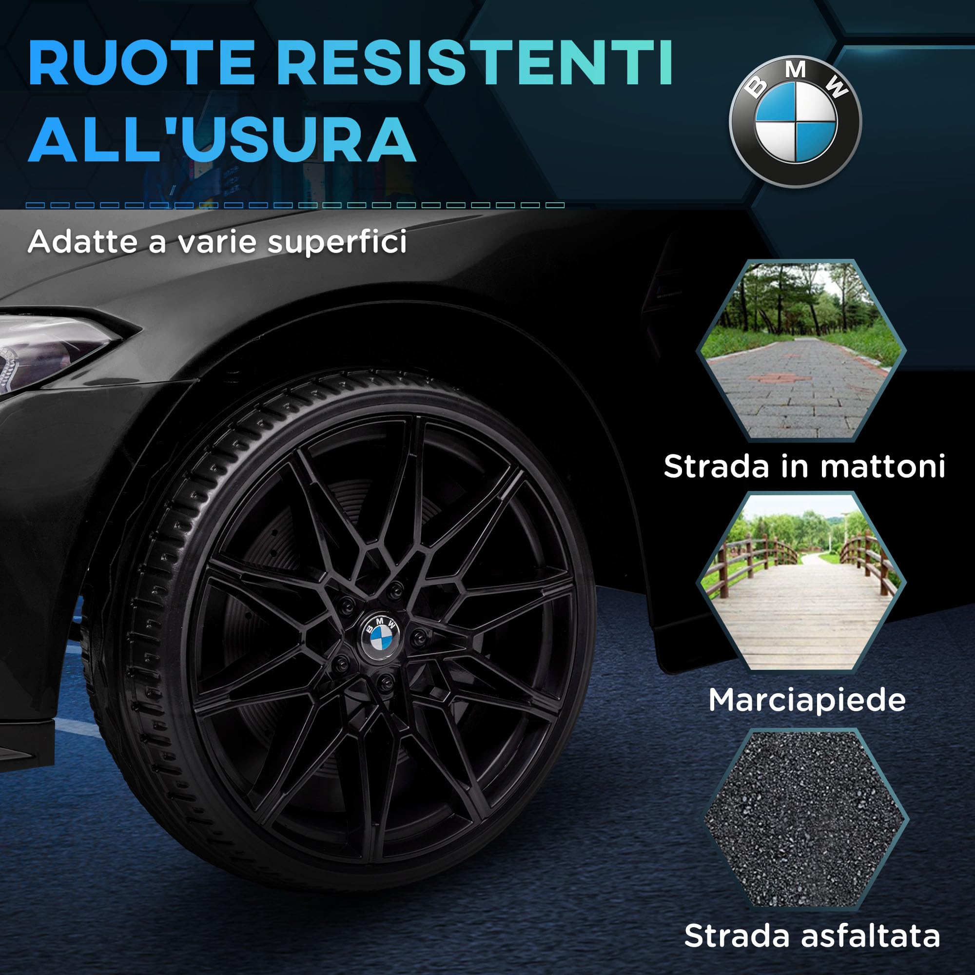 AIYAPLAY Macchina Elettrica per Bambini 12V Licenza BMW M4, 2 Motori Nera | Auto Elettrica per Bambini, Sospensione, Telecomando 2.4G, Clacson e Fari, 3-5km/h, Portata Max 30kg