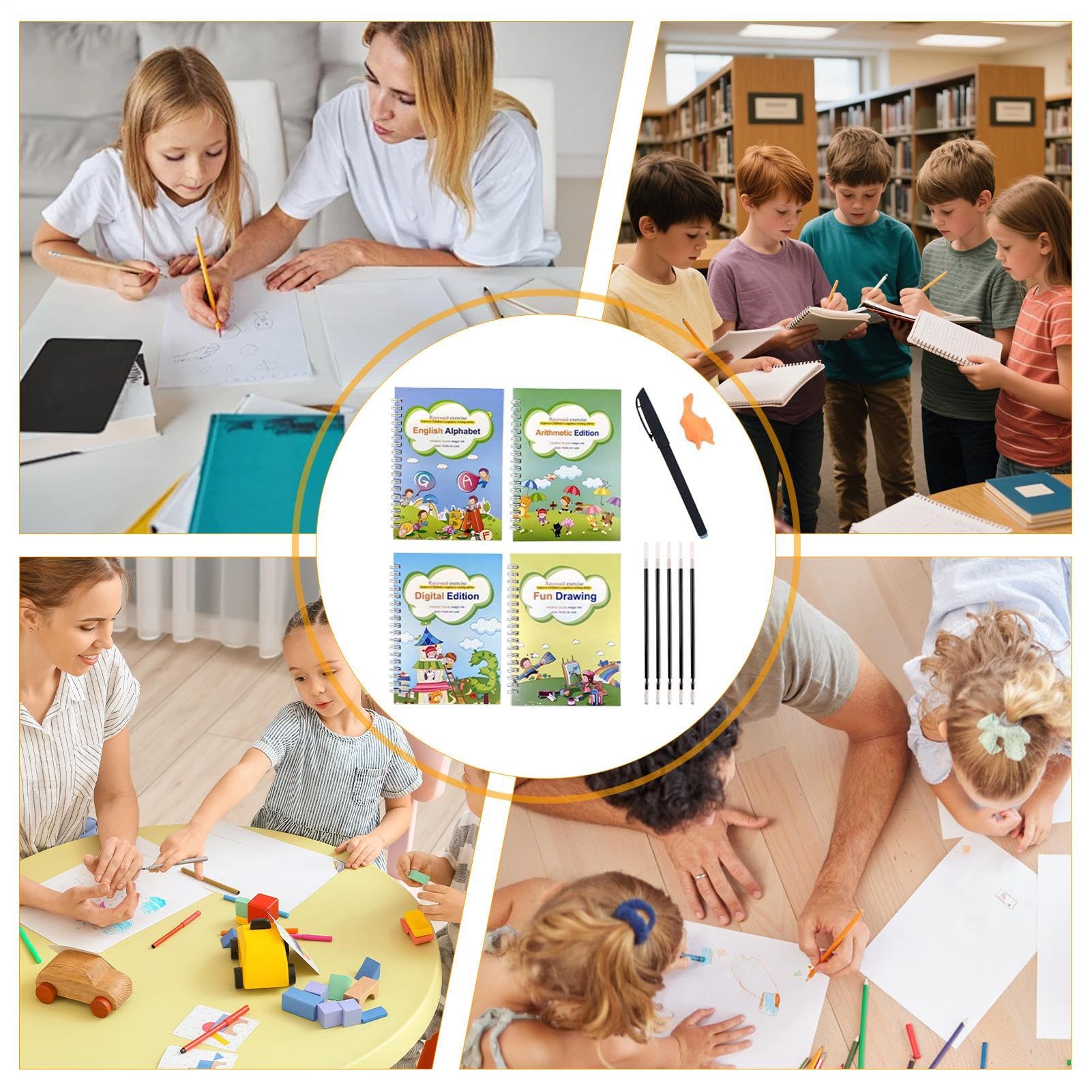 Grooved Kids Writing Books - Wielokrotnego użytku Tracing Copy Books for Preschool, Przedszkole, Homeschool with Learning Practice Function, Educational, Girls, 17,52 x 17,09