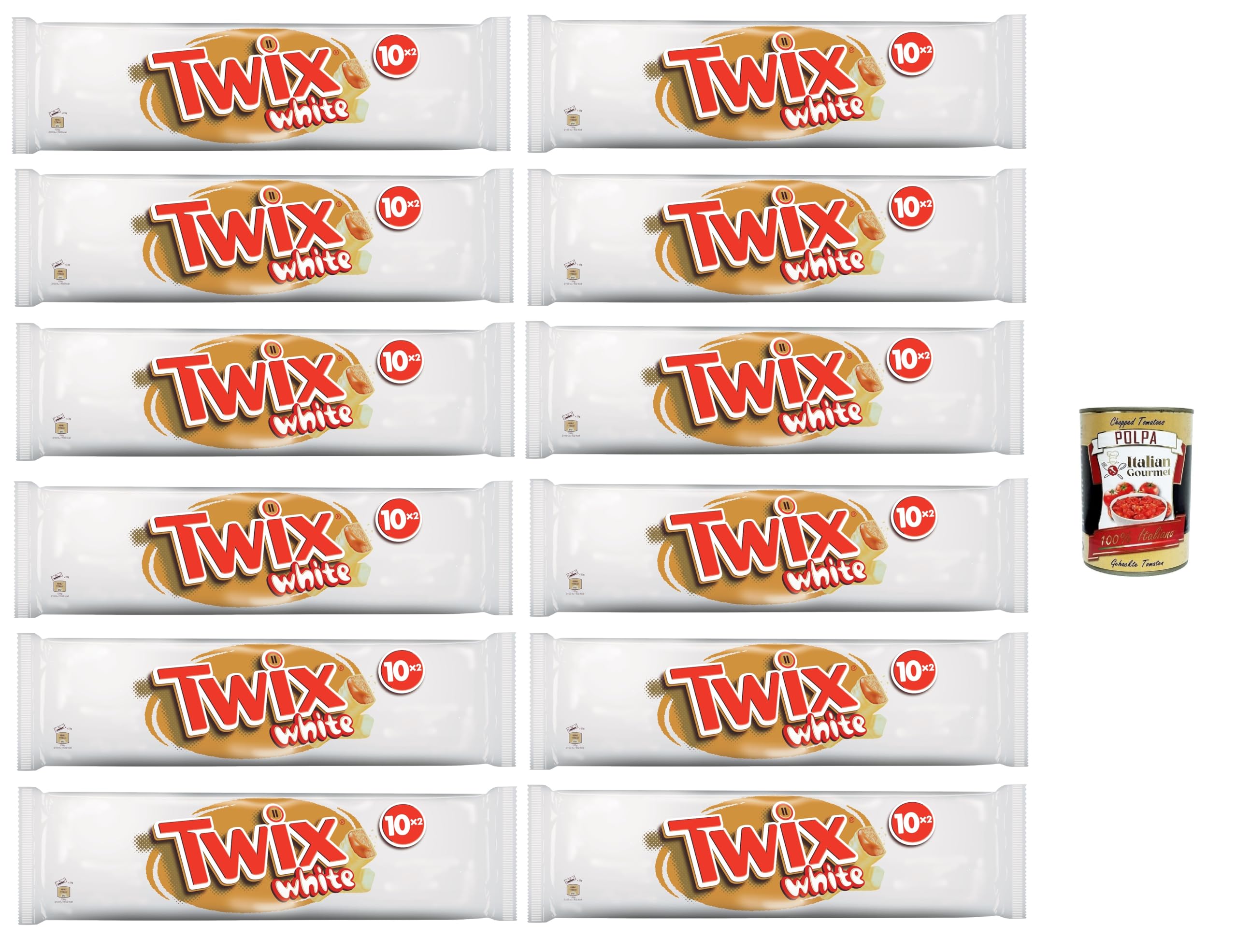 Italian Gourmet TWIX White Multipack biscotto caramello 12 x 460g Riegel | Keks mit weißer Schokolade, confezioni pratiche per pausa golosa e merenda, Gesamtnettogewicht 460 g + Kostenlos Polpa 400g