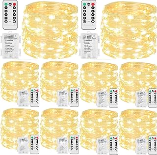 10 Pack 33FT 100 LED Fairy Lights Battery Operated Fairy Lights with Remote and Timer Waterproof String Lights Outdoor Indoor for Bedroom Wedding Christmas Decorations, Warm White