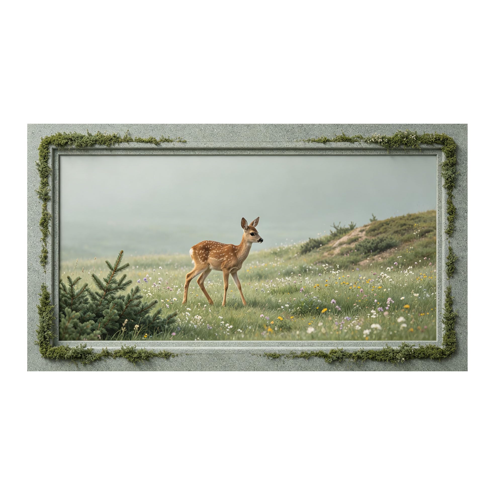 Murasolite 3D 3D Framed Wall Art 50cm×90cm Meadow Deer Landscape Realistic Nature Scene SelfAdhesive Fabric Mural Wall Decor, Peel and Stick No Damage to Wall for Bedroom Living Room