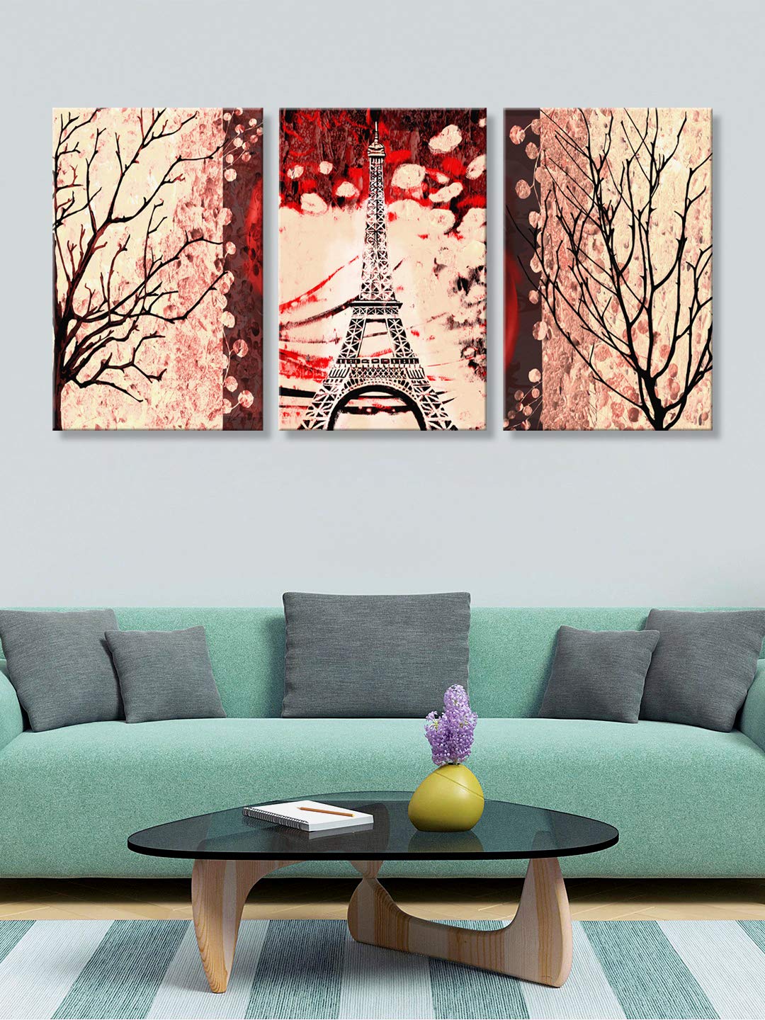 999Store Eiffel Tower With Tree big size wall painting with frame Wall Hanging Canvas Painting wall frames for living room (Set of 3 Canvas 54X30 Inches ) 3FCanvas136