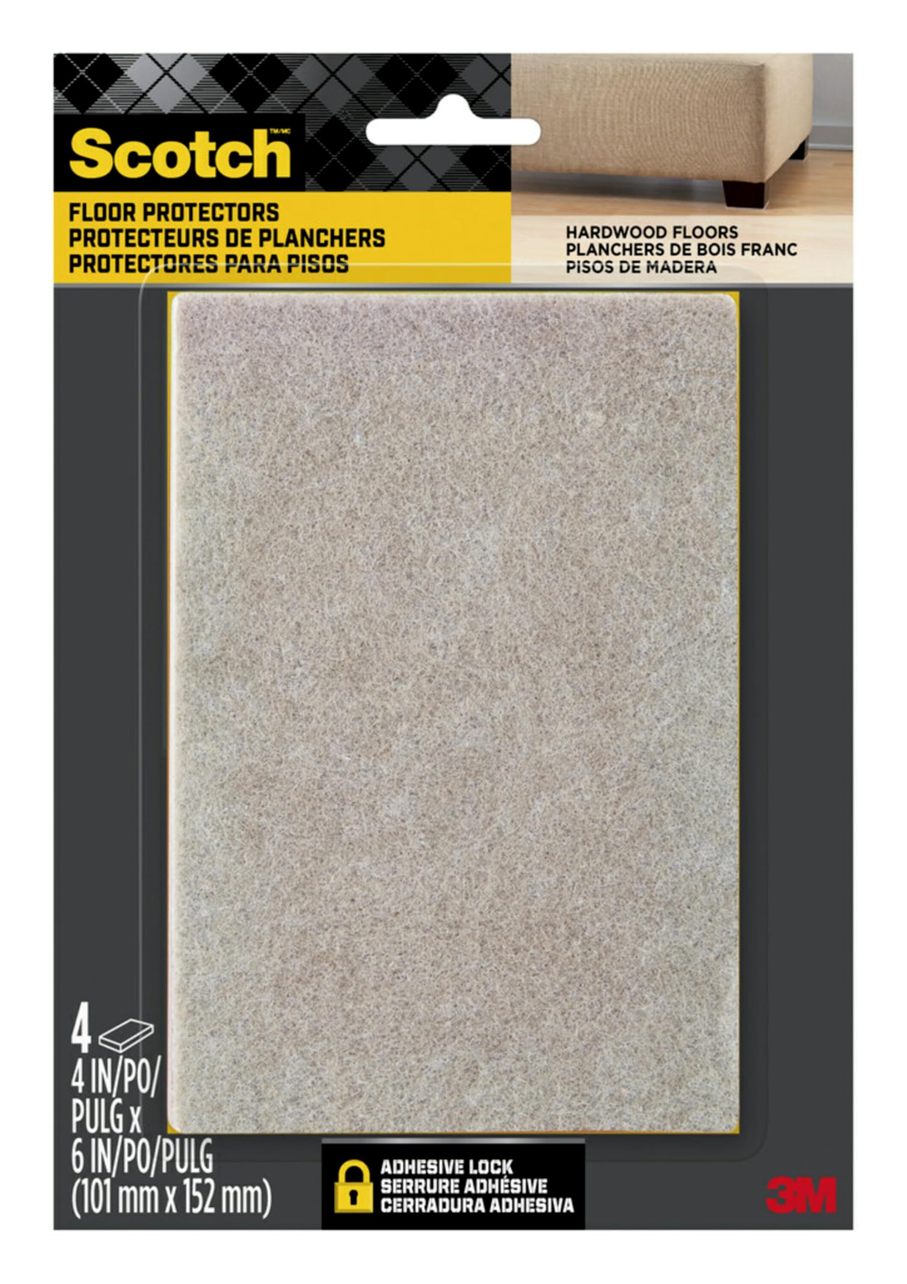ScotchSP840 Felt Furniture Pads, Beige, 4 in x 6 in