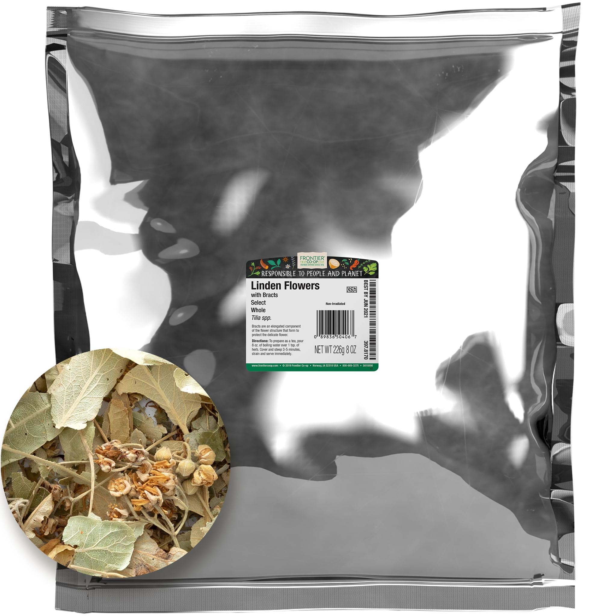 Frontier Co-op Dried Whole Linden Flowers With Bracts, 8 oz, Bulk Bag - For Herbal Tea, Blends, and DIY Lotions and Skincare