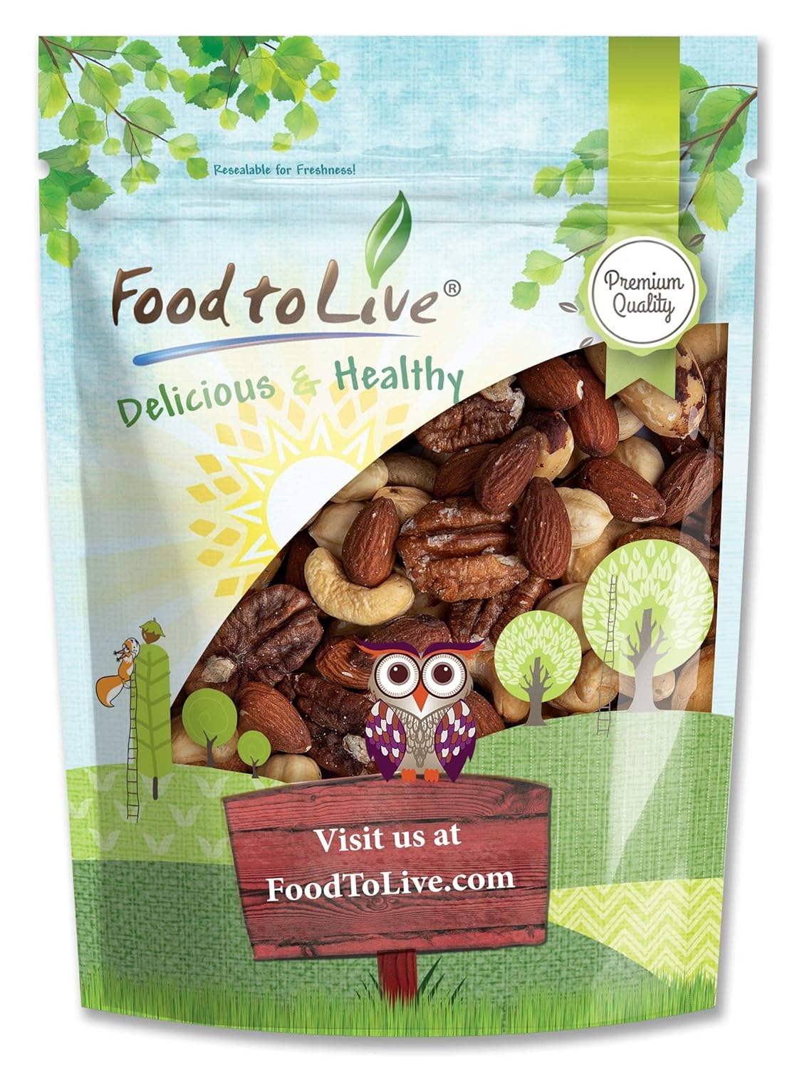 Food to Live Deluxe Unsalted Nuts Mix, 2 Pounds – A Blend of Dry Roasted Pecans, Cashews, Hazelnuts, Almonds, Brazil Nuts. Oven Roasted, Vegan, Kosher, Bulk. Wholesome Snack. Full of Protein, Fiber