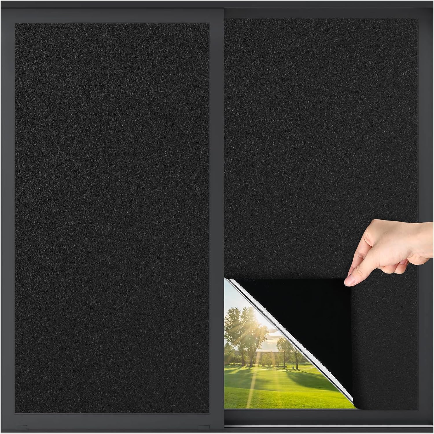 HOMSUN Blackout Window Film, Sun Light Blocking Frosted Privacy Window Cling for Glass, Darkening Window Tint for Day Sleep, UV Blocking Static Cling Window Cover (12 X 48 Inch, Solid Blackout)-image-20