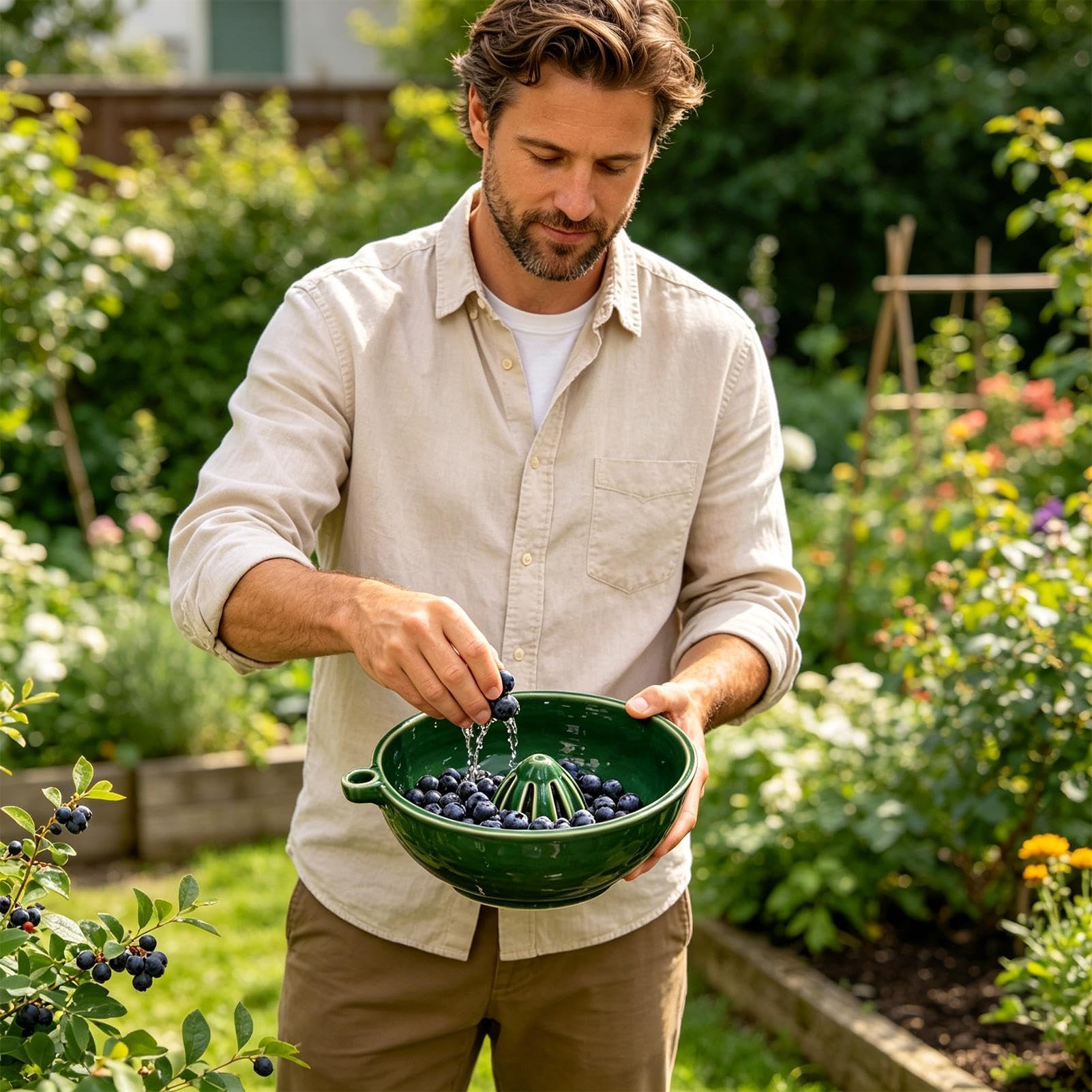 Bol de bayas, cesta de limpieza de cerámica, colador de frutas y bayas, para verduras, arándanos, tomate, uva, hogar, cocina, encimera, picnic, camping