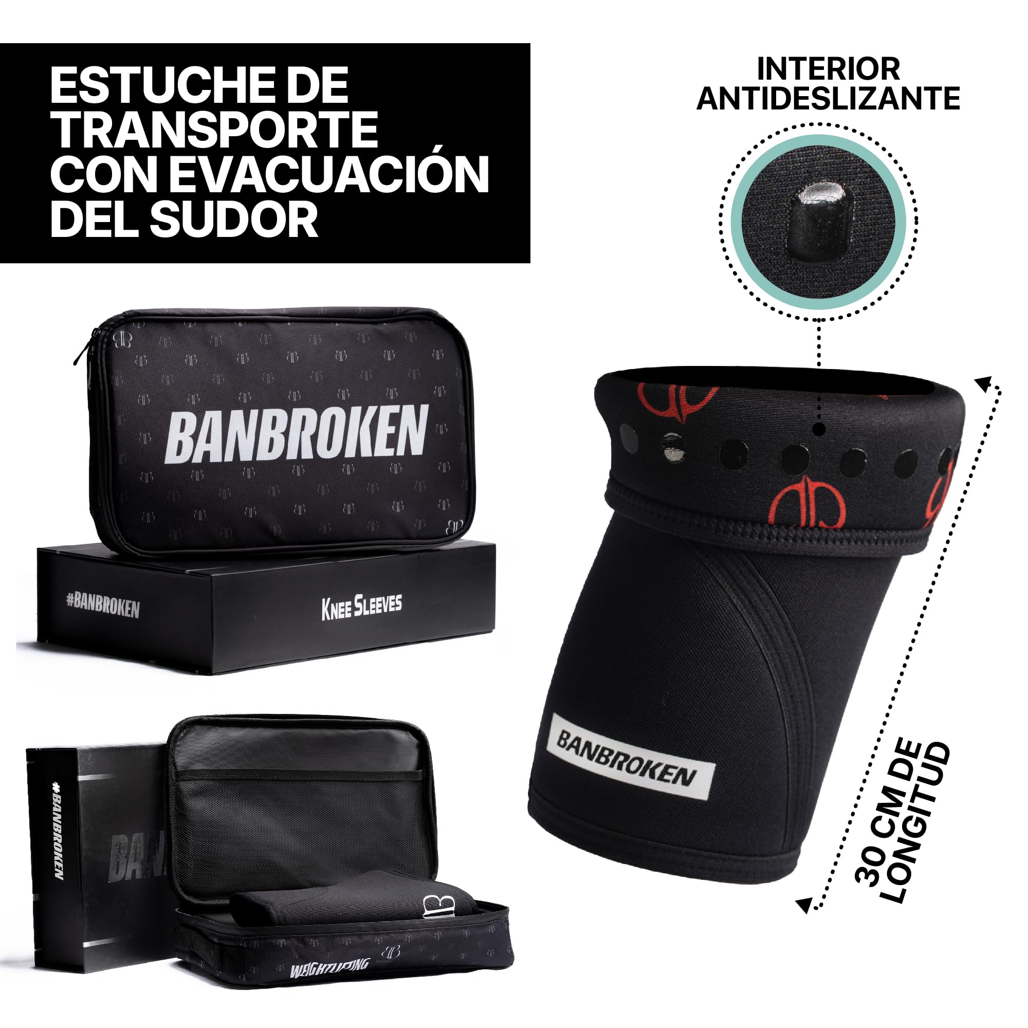 BANBROKEN Ginocchiere 7 mm PRO LIFTER (2 unità) 7 mm Knee Sleeves - Weightlifting, Strongman, sollevamento pesi, compressione Squats e altri sport. uomo, donna, 1 paio, nero (WL PRO, M)