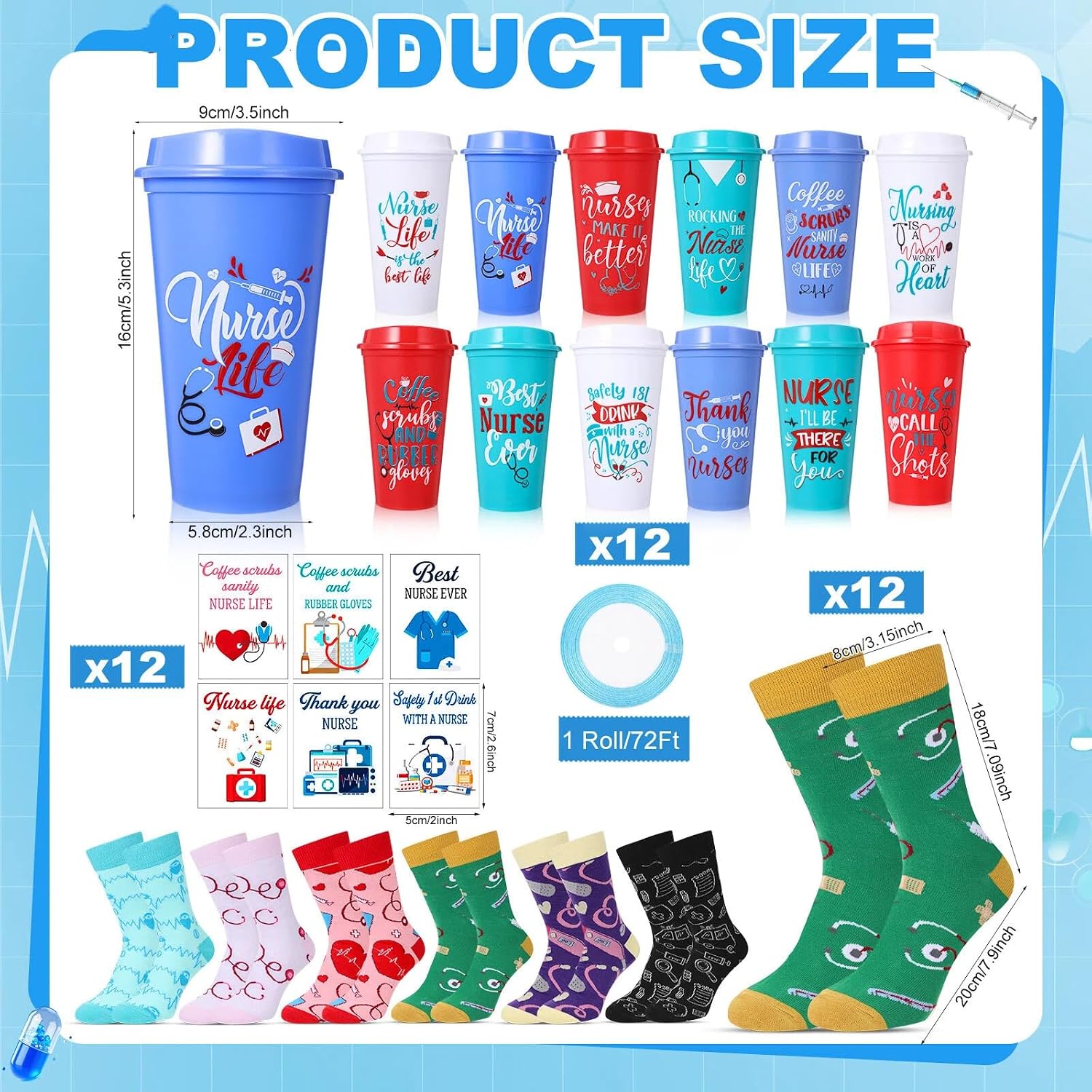 Cutecrop Nurses' Day Teachers' Day 16 oz Coffee Cup Fuzzy Socks Set with Cards for DIY Women Nurses Teachers Gifts