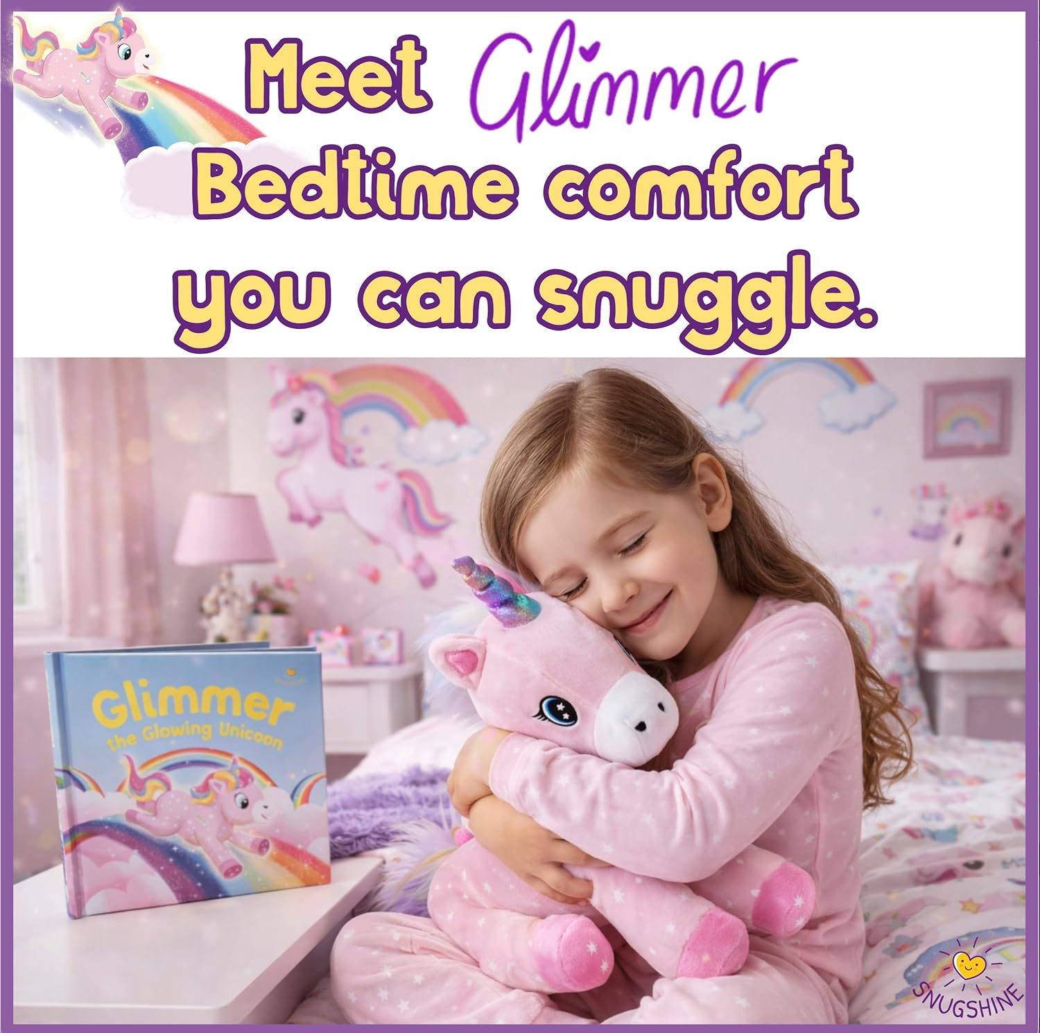 Glow in the Dark Unicorn Plush with Book & Flashlight Projector, 18 Inch Unicorn Stuffed Animal and Book Set, Light Up Toy Stuffies for Girls Gift Set, Bedtime Help Sleep Aid