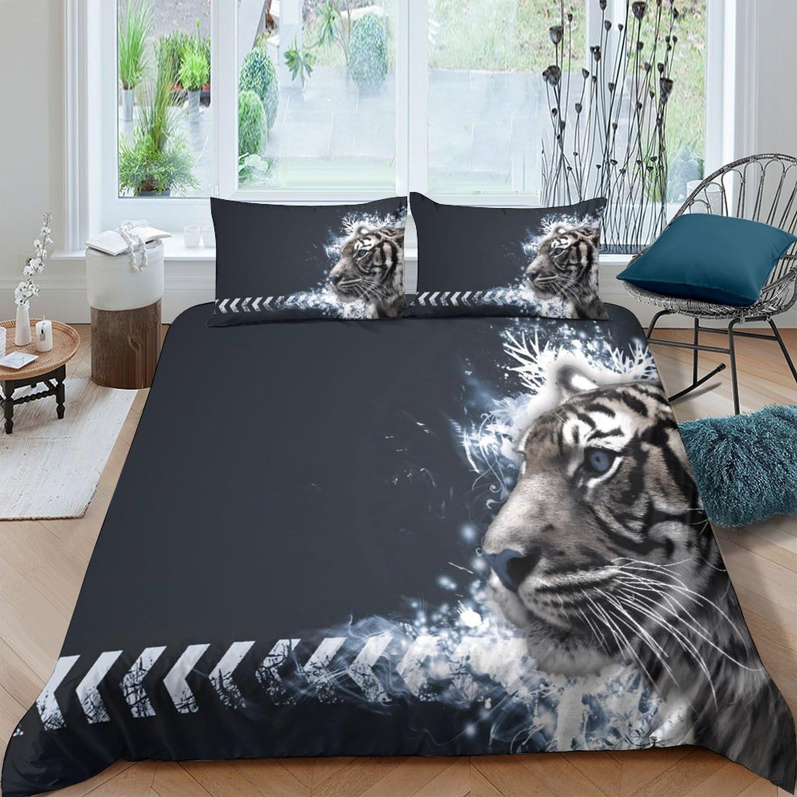 Housse de couette 3D tigre blanc microfibre facile d'entretien