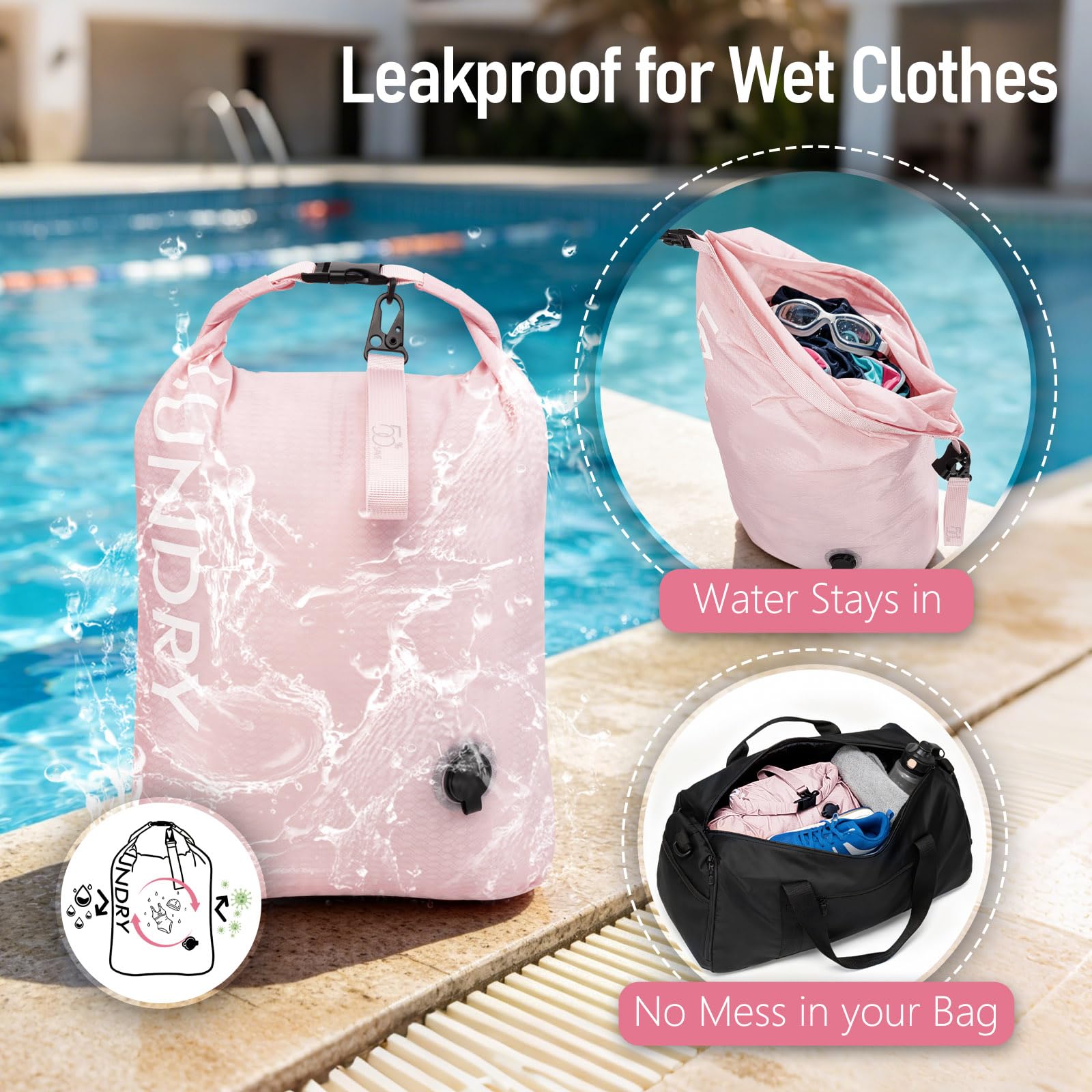 WiseBoy Lot de 2 sacs à linge de voyage, sacs de compression imperméables pour vêtements sales