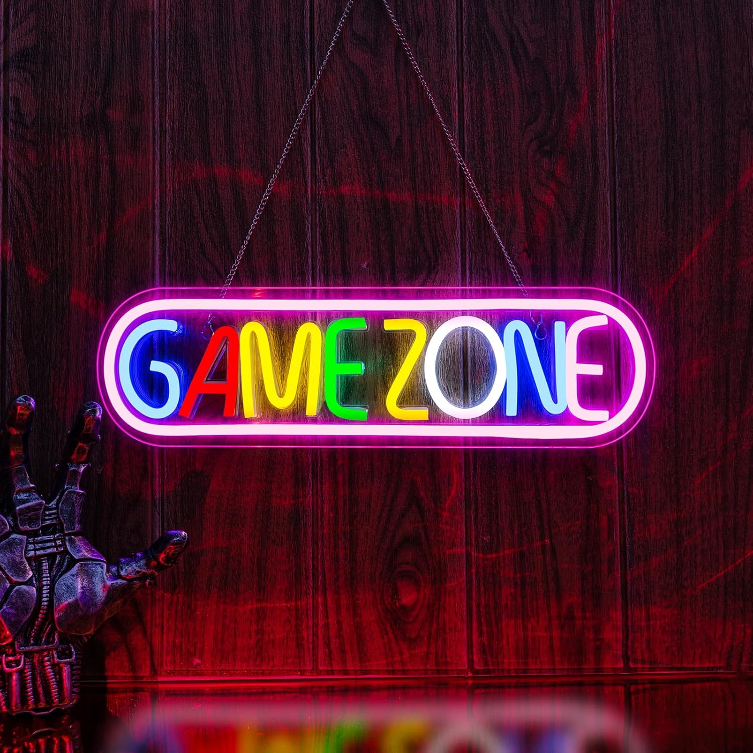Wanxing Game Zone Neon Schild Bunt Gaming Zone Neon Sign Game Neonlicht Schriftzug Leuchtreklame Gamer Led Schild Gaming Deko Zimmer Wand für Gaming Room Deko,Spielbereich,Zocker Deko,Kneipe