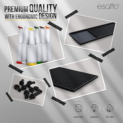 Miniatura 5 de Esatto Juego de regalo de equipo de barra 6 botellas Store N Pour para almacenar y mezclar ingredientes, 2 alfombrillas de bar y 2 alfombrillas