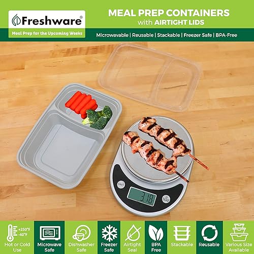 Miniatura 2 de Freshware Contenedores de preparación de comidas (paquete de 25) con 2 compartimentos con tapas, contenedores de almacenamiento de alimentos, caja