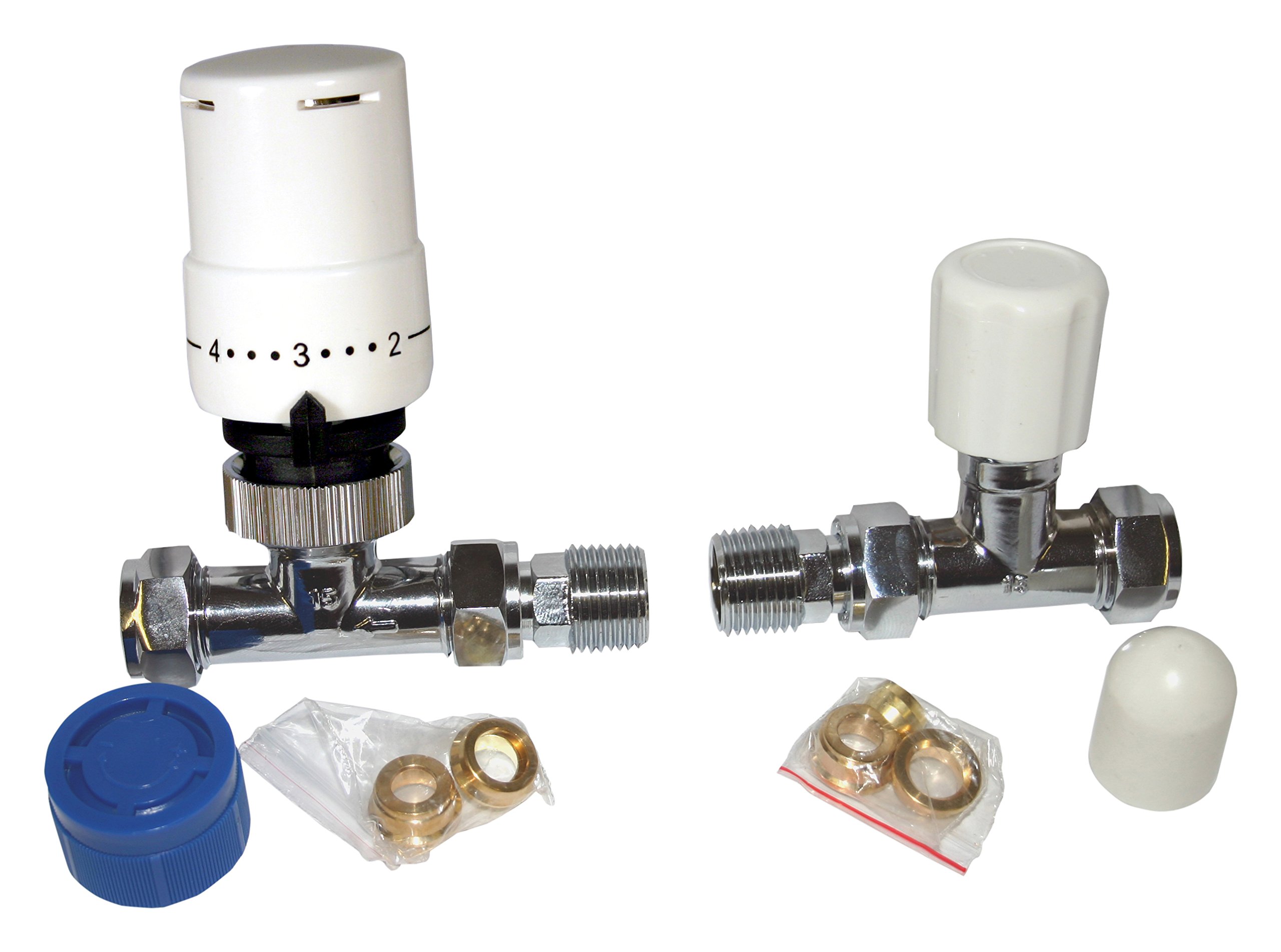 Tower TRVPACKST Straight Thermostatic Radiator Valve with Lockshield - White