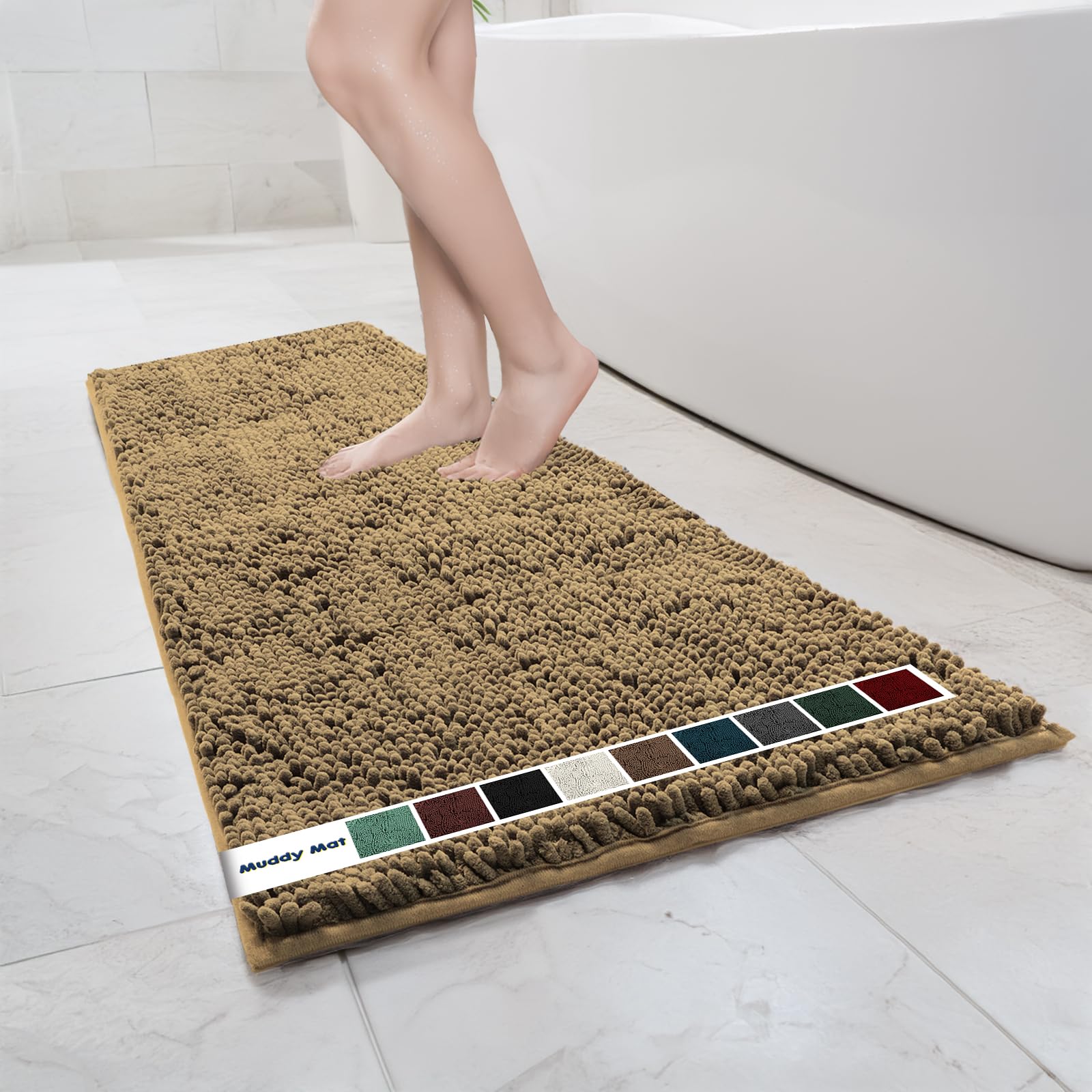 Muddy Mat Chenille Bathroom Rugs Quick Dry Microfiber Mats Non Slip Washable, Extra Thick, Soft and Highly Absorbent Bath Mats for Bathroom, Kitchen,