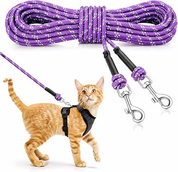 Rypet Reflective Cat Long Leash - 15 FT Escape Proof Walking Leads Yard Long Leash Durable Safe Personalized Extender Lead Traning Play Outdoor for Kitten, Puppy, Rabbit and Small AnimalsPurple-S