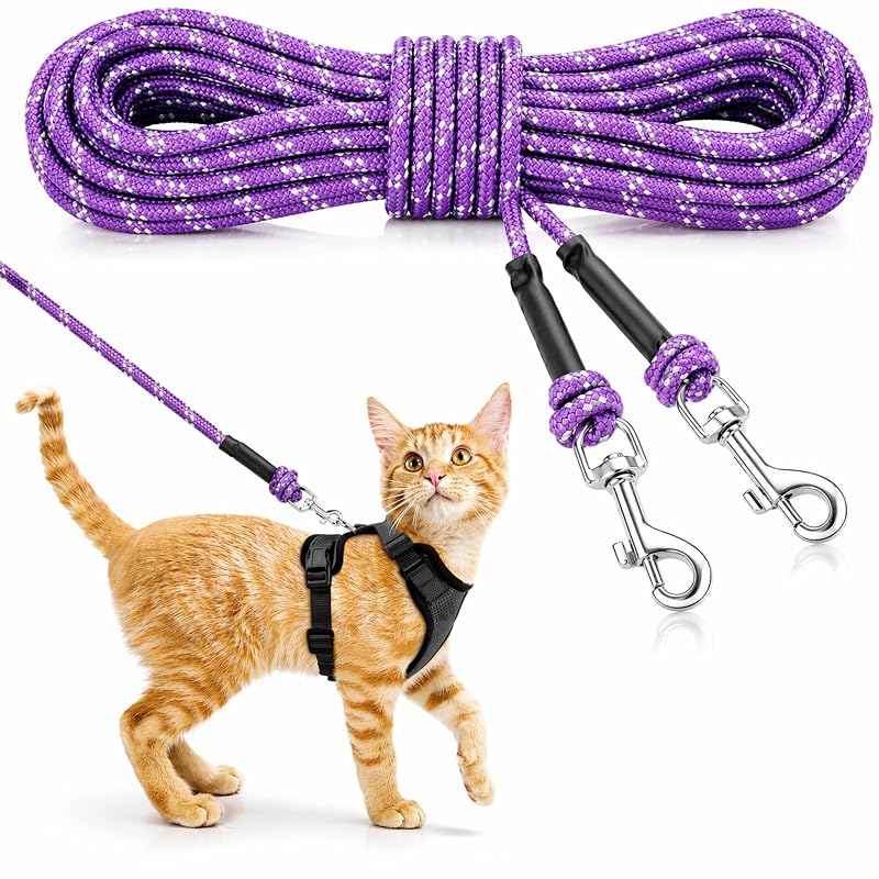 Guia longa refletiva para gatos em corda de nylon com ganchos giratórios Rypet, Roxa, 4,57 m