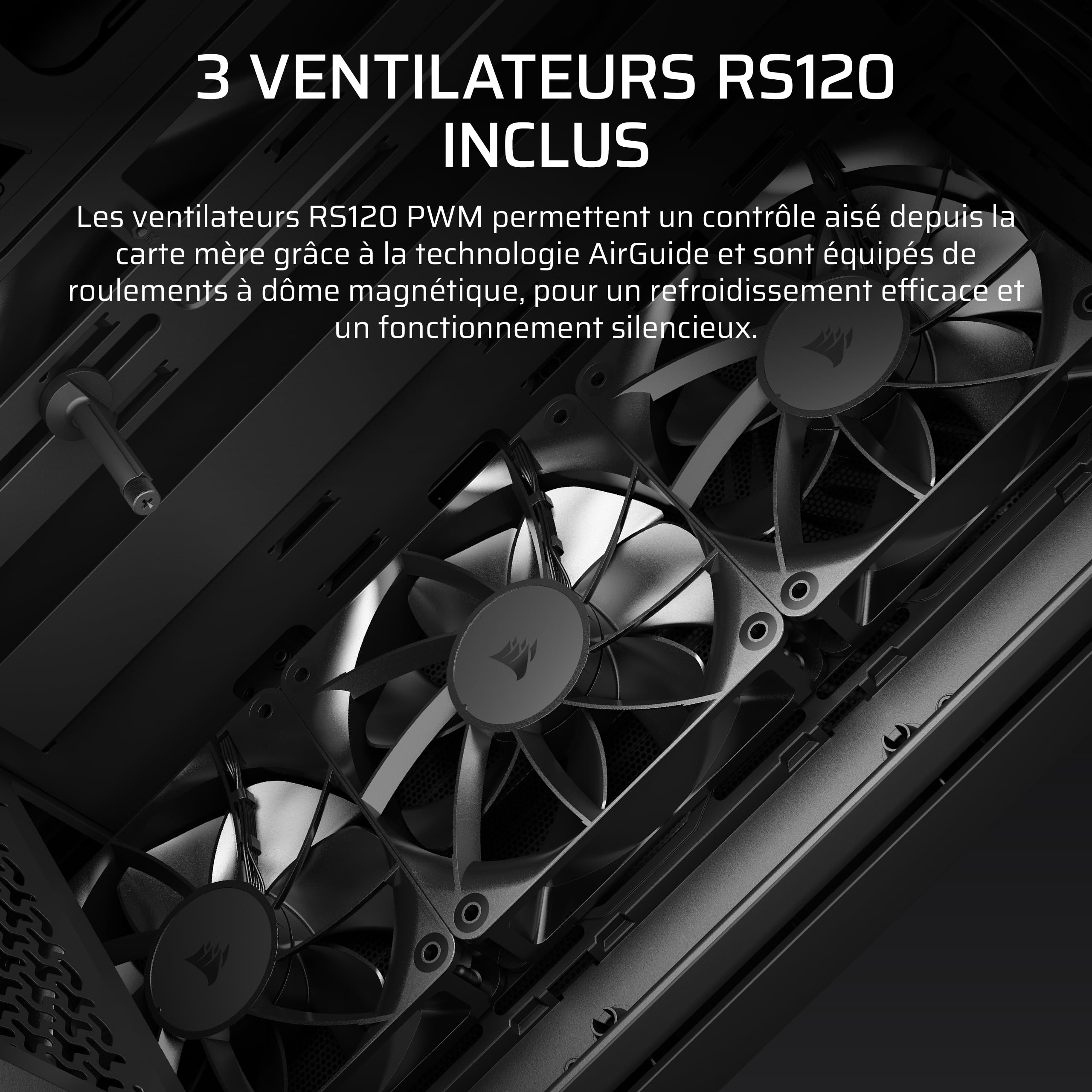 CORSAIR 3200D RS Boîtier PC Moyen Tour, 3 Ventilateurs RS120 Inclus – Noir | Airflow Élevé, Compatible Radiateur 360 mm, Usb-C, Panneau en Verre Trempé, Compatible Cartes Mères À Connexion Inversée