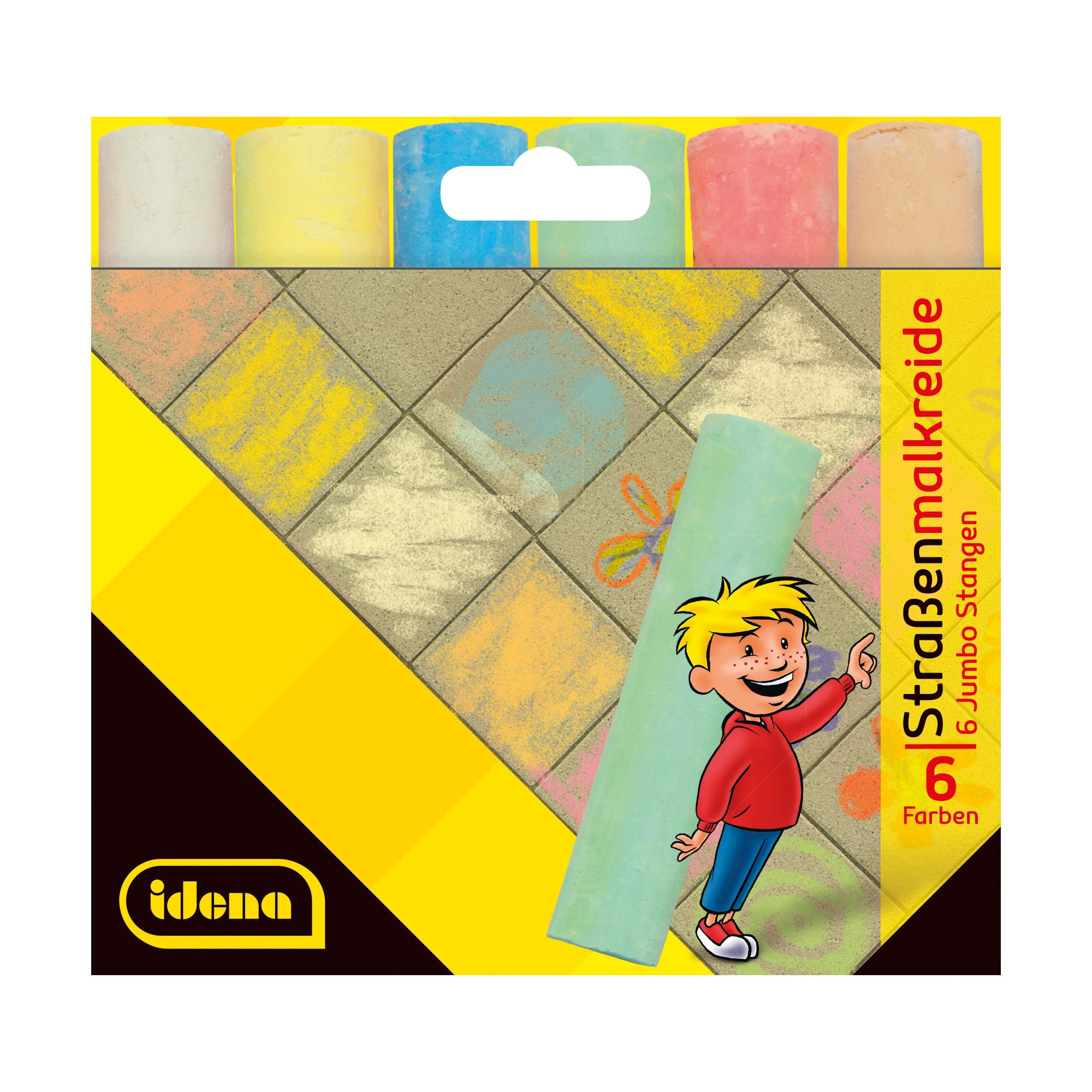 Idena 621731 Street Chalk in Cardboard Case, 6 Bars in Various Colours, for Painting Asphalt, Paving or Concrete