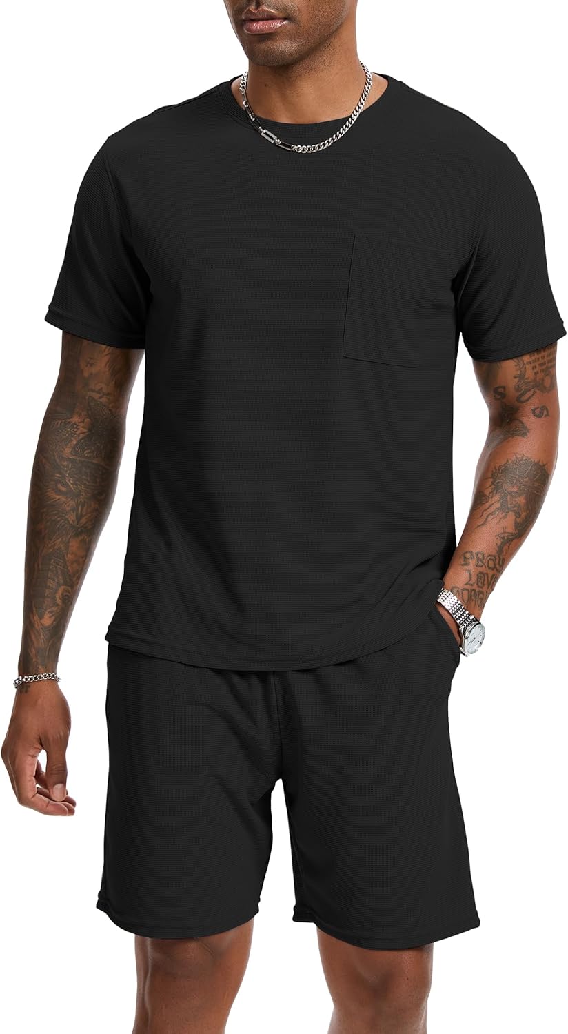 Mens Short Sets 2 Piece Outfits Fashion Summer Tracksuits Casual Set Short Sleeve and Shorts Set for Men - Image 6