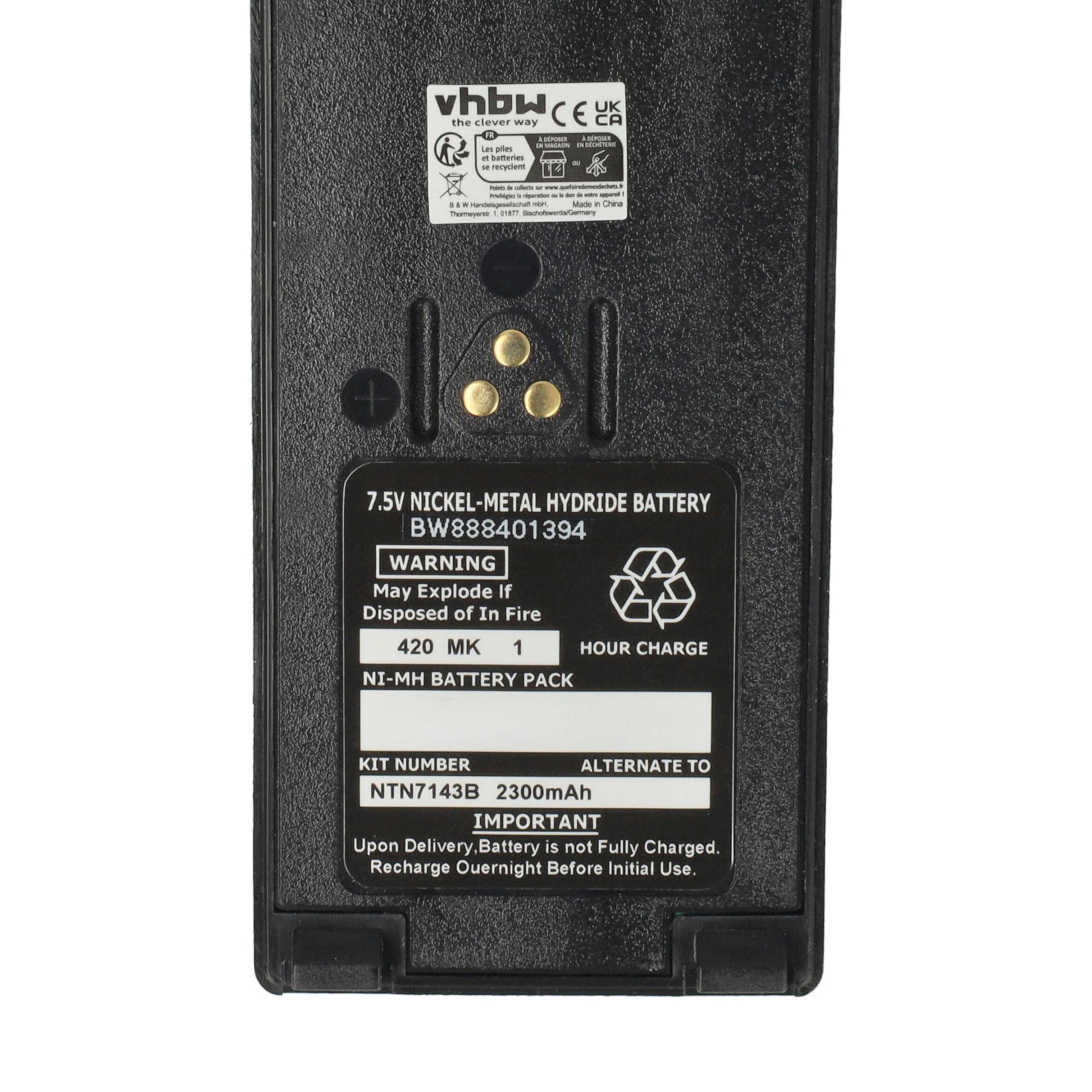 vhbw 2 x bateria zastępuje Motorola NTN7143B, NTN7143A, NTN7143 do radia (2300 mAh, 7,5 V, NiMH) + zacisk