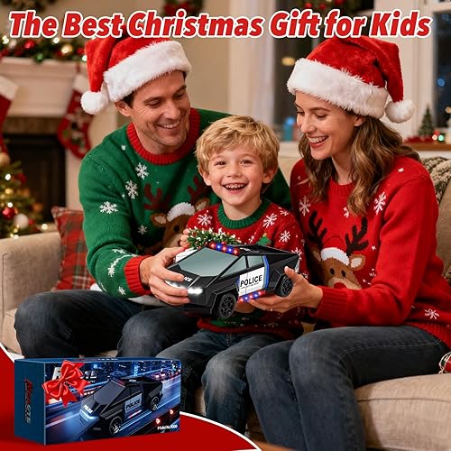 Miniatura 2 de Juguetes de auto a control remoto, 120 con temática de policía RC Cyber Truck con luces LED intermitentes y espacio de carga, 2.4 GHz recargable de