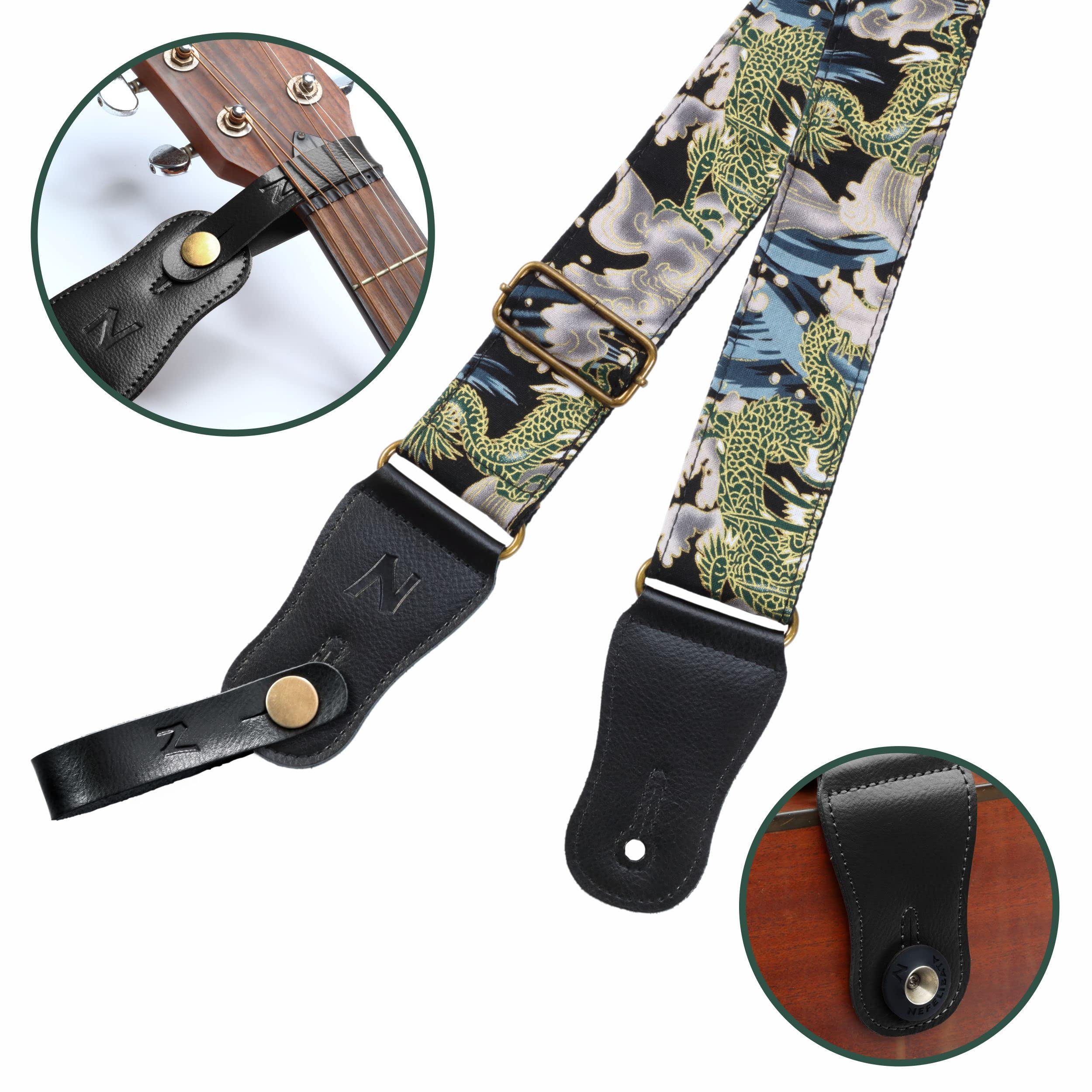 Nefelibata Japanese Cotton Guitar Strap for Acoustic Guitar Ukulele, Free Headstock Strap Adapter with Buckle - Image 2