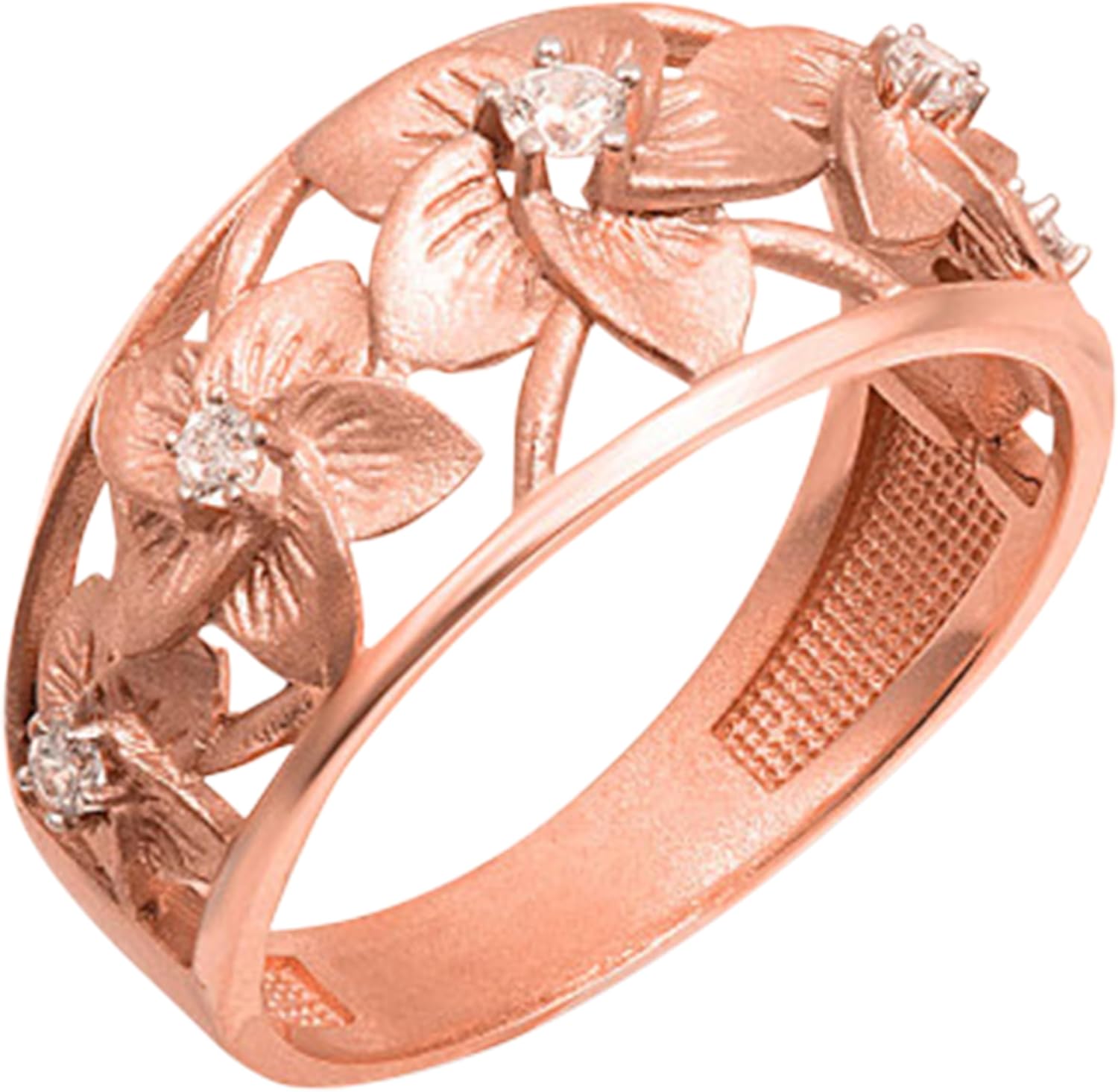Claddagh Gold Women's 10K or 14K Diamond Plumeria Hawaiian Flower Petal Ring Available in Yellow Rose and White Gold with multiple ring sizes