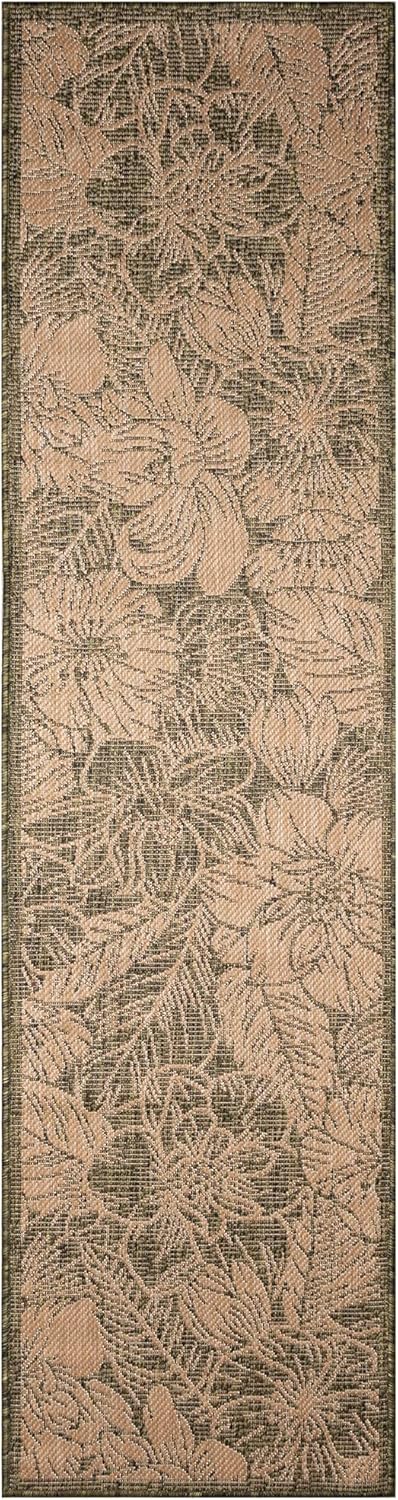 Liora Manne Carmel Indoor/Outdoor Power Loomed Synthetic Blend Low Profile Area Rug - Transitional Botanical Floral Decorative (Botanical Green) (1'11" x 7'6")