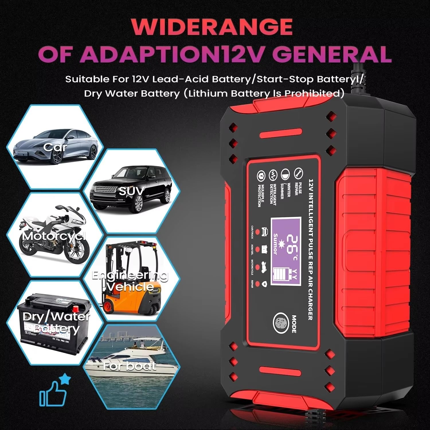 Power inverter Caricabatteria Intelligente Per Auto 6A 12V Unità Di Ricarica Per Batterie Per Auto E Moto Display LCD Per Riparazione Batterie Al Piombo