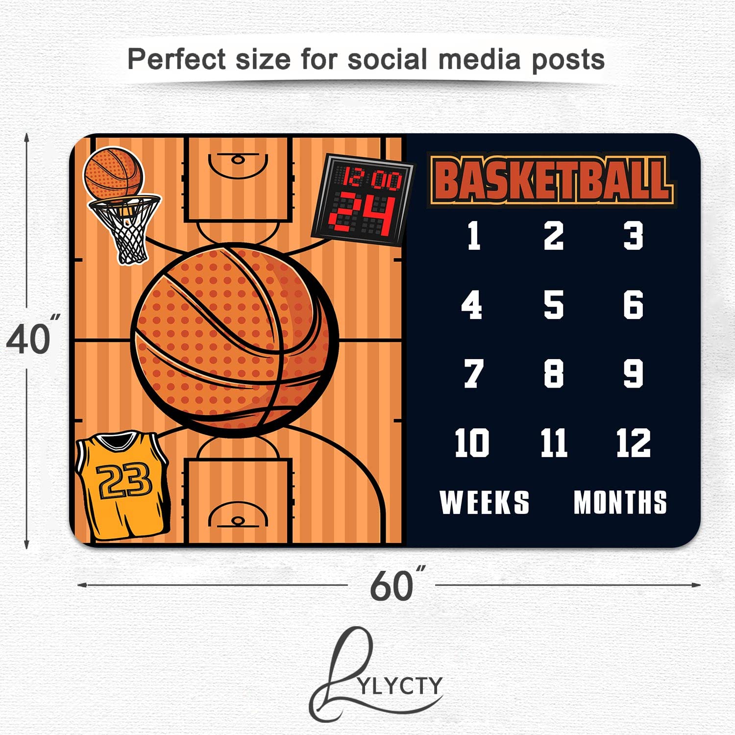 Manta mensual para bebé, manta de mes para bebé recién nacido, fondo de fotografía de juego de baloncesto para bebé 60 x 40 pulgadas BTLSLY111
