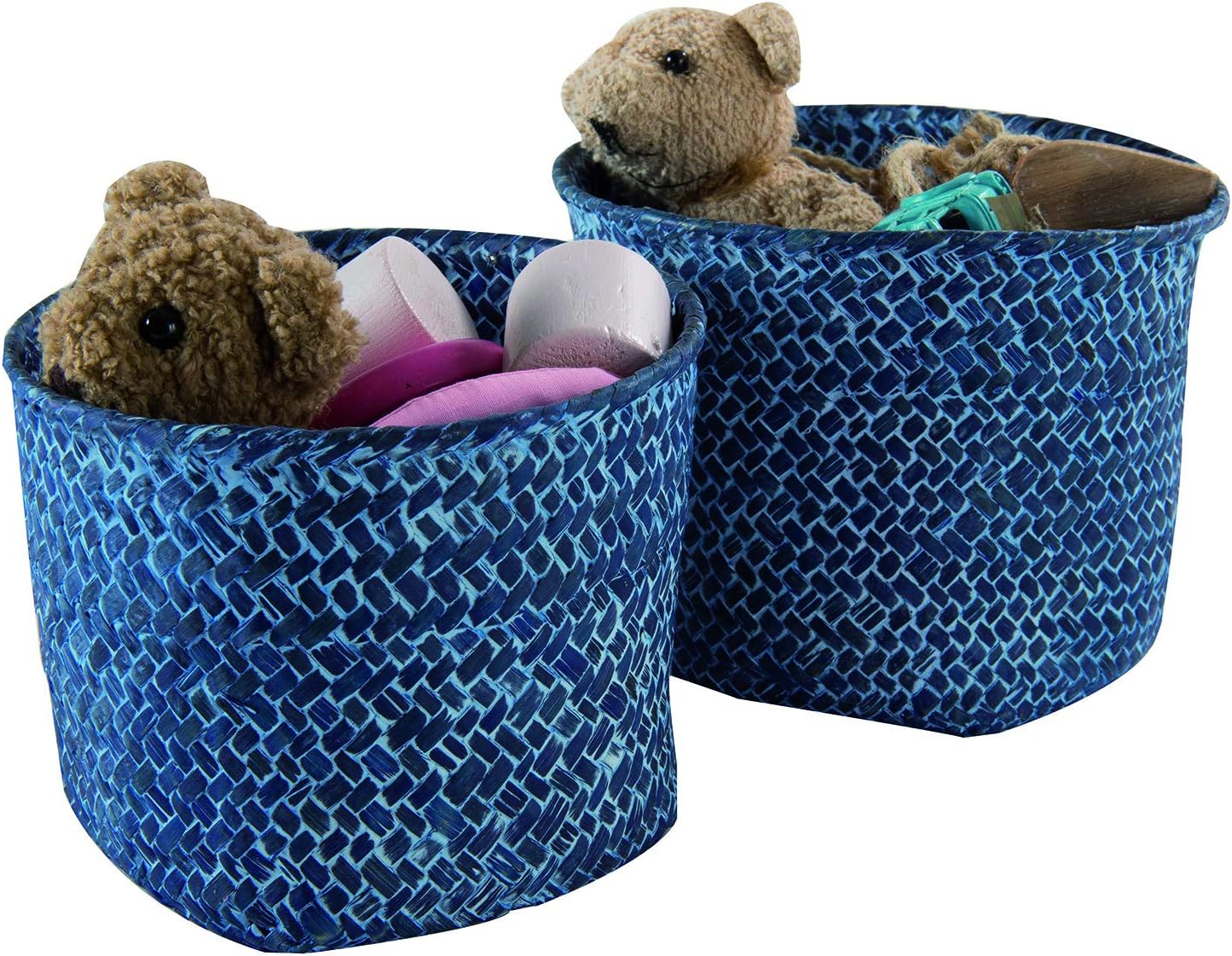 Compactor Mika Round Seagrass Storage Basket, Set of 2, Blue