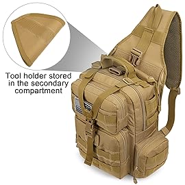 G4Free Large Tactical EDC Sling Bag Backpack, Military Molle Bag Single Strap Shoulder Backpack for Men (Tan)