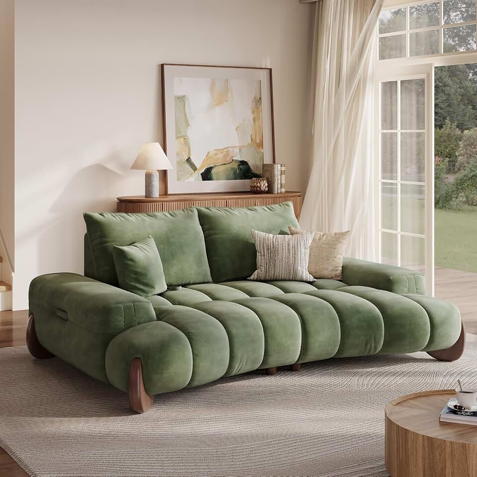 POVISON Arlo 85.2'' Oversized Curved Velvet Modern Sofa, 2 Seater, Green The Forest Stewardship Council