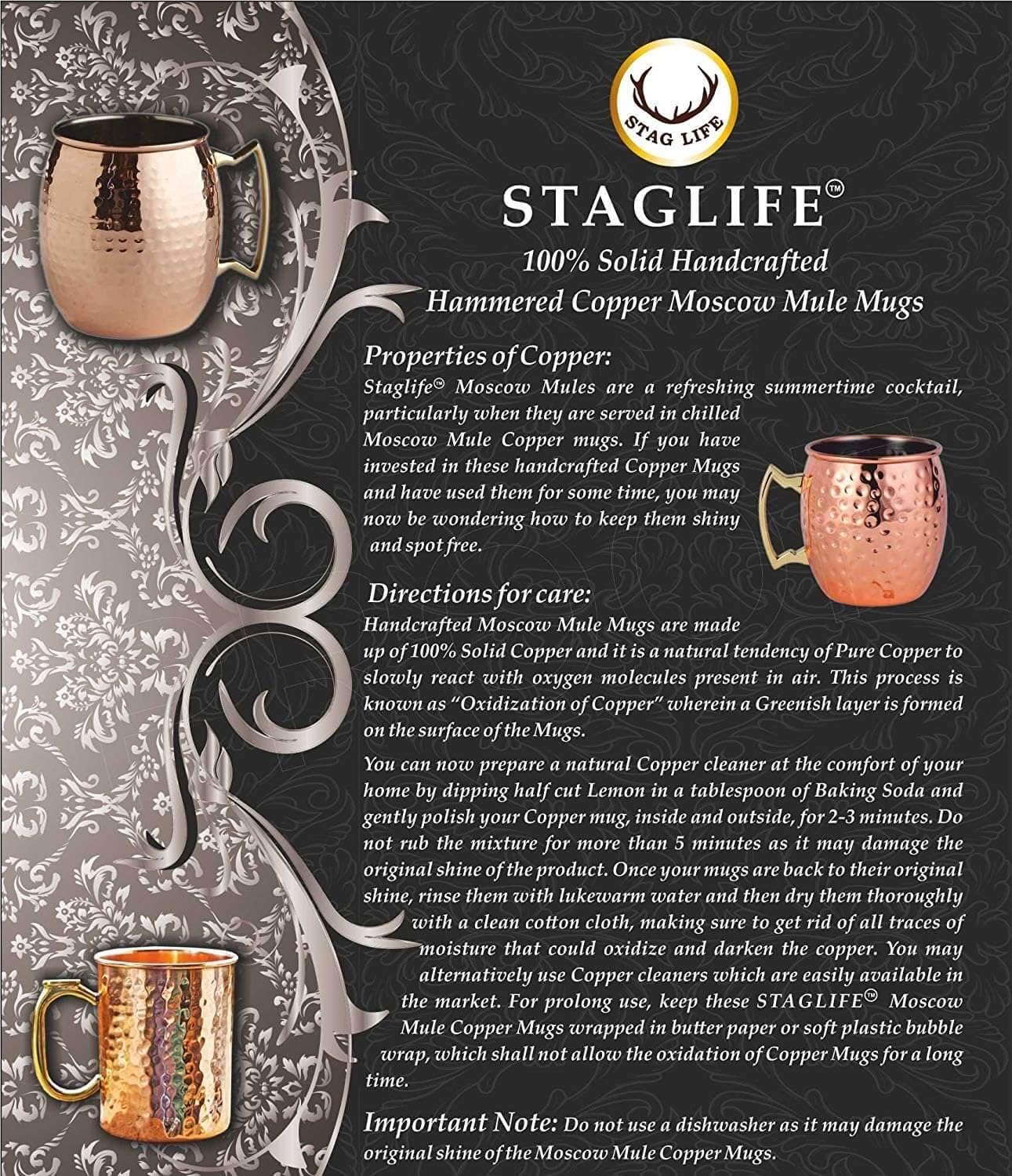 STAGLIFE Waben-Becher aus reinem Kupfer, 473 ml, für Trinkwasser, Becher, Gläser, 2er-Set, massives Moscow Mule, hoch, schwarz, Becher ohne Griff, gebürstet/groß, ungefüttert