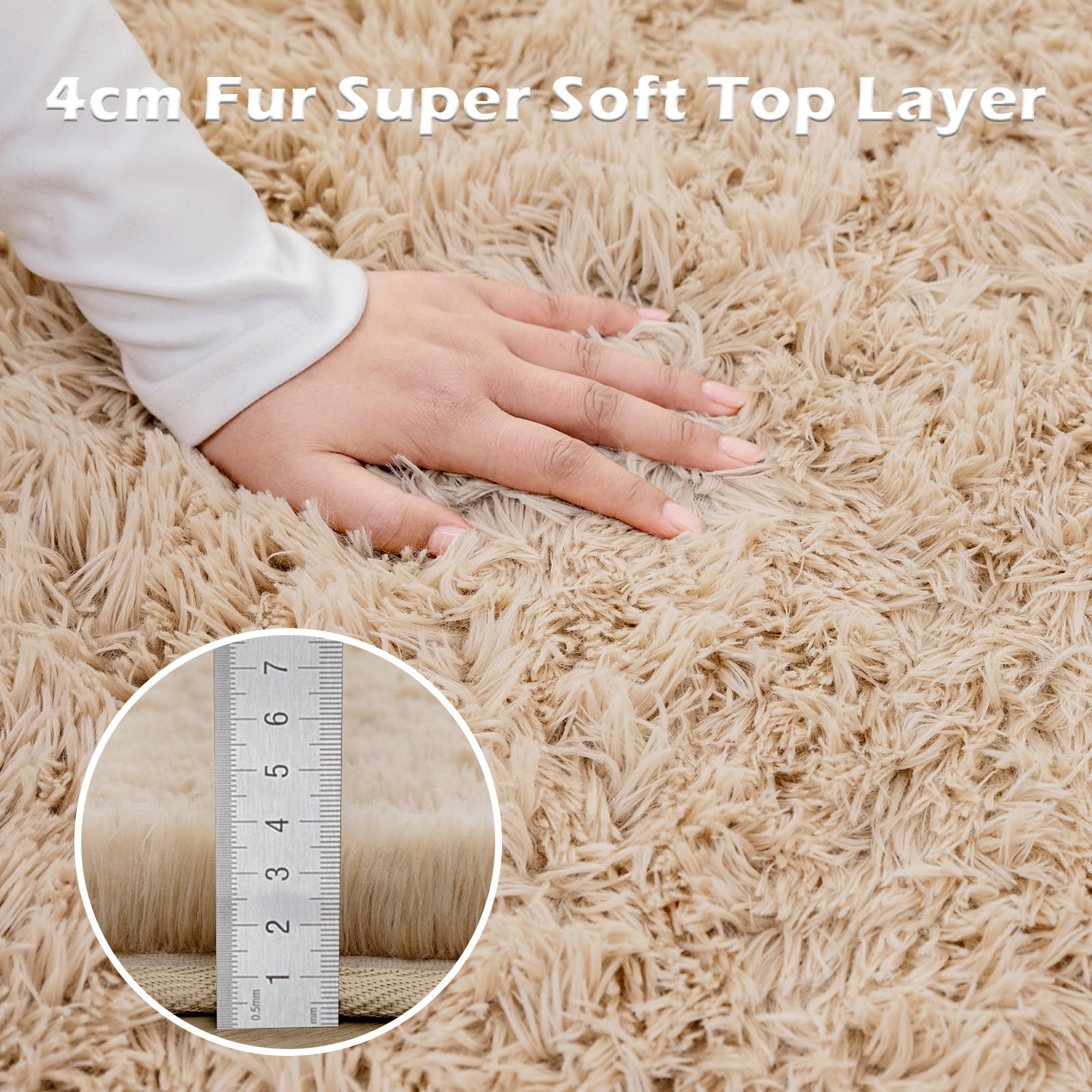 OMERAI Living Room Rugs Anti Slip Rug Fluffy Faux Fur Rug Bedroom Velvet Carpet Plush Shaggy Area Rug Modern Floor Mat for Home Decor (Beige,90x150cm) - Image 4
