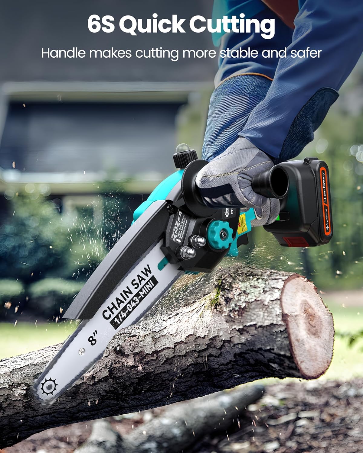 8" Electric Tree Saw for Prunning High Branches,Brushless Mini Chainsaw Cordless with Extension Pole 2 Batteries, 2-in-1 Battery Powered Hand Held Chain Saw & Pole Pruner for Trimming Tree Limbs - Image 8