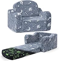 Vista 11 de Silla y sofá grueso y cómodo para niños, sofá infantil 2 en 1 para niños de 1 a 3 años, sofá convertible a tumbona para niños pequeños, color azul