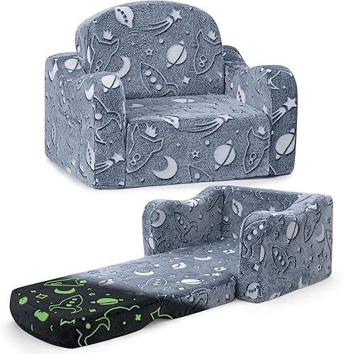 Silla y sofá gruesos y cómodos para niños pequeños, sofá de felpa suave de 2 en 1 plegable para niños, sofá convertible a tumbona para niños pequeños