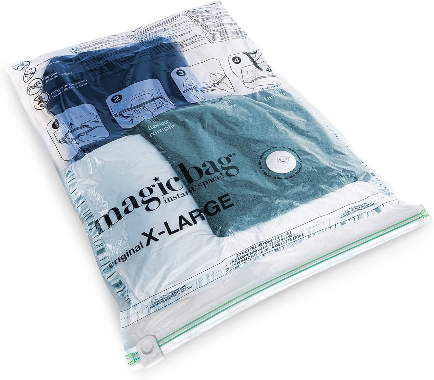 MagicBag Smart Design Instant Space Saver Storage - Flat Extra Large - Set of 6 Bags Total - Airtight Double Zipper - Vacuum Seal - Clothing, Pillows - Home Organization